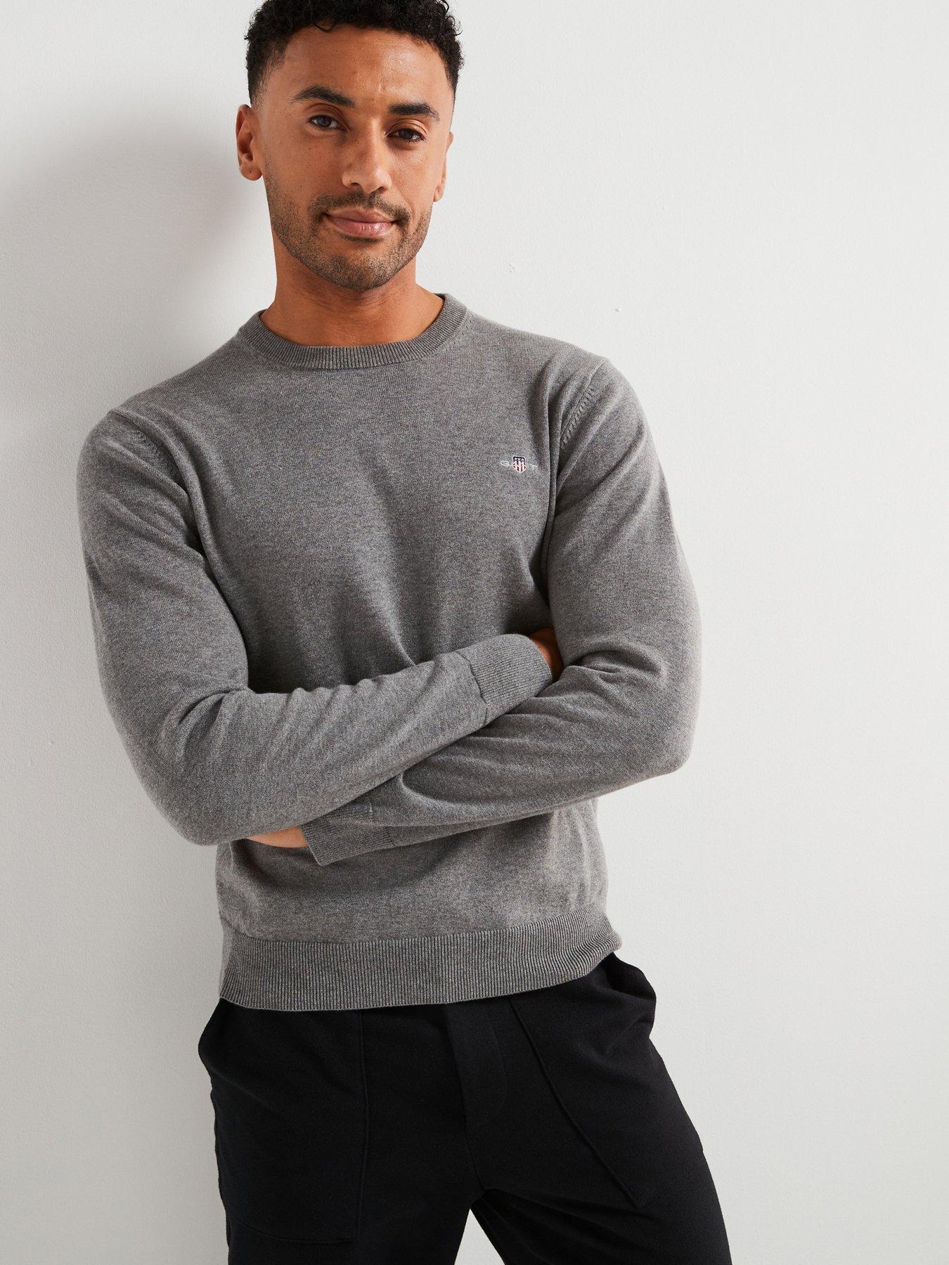 Image 1 of 6 of GANT Cotton Crew Knitted Jumper - Grey