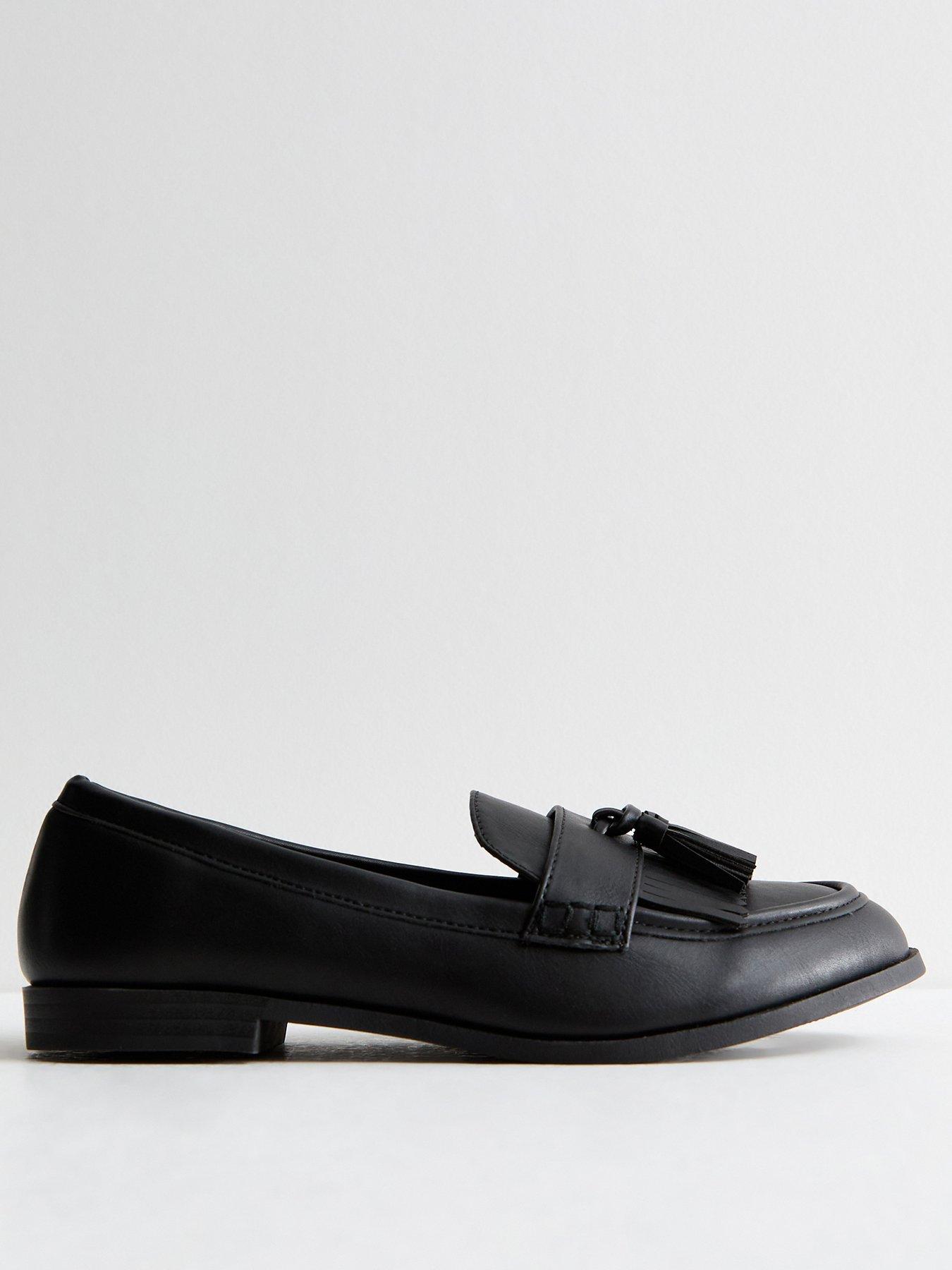 undefined Wide Fit Leather-Look Tassel Front Loafers - Black