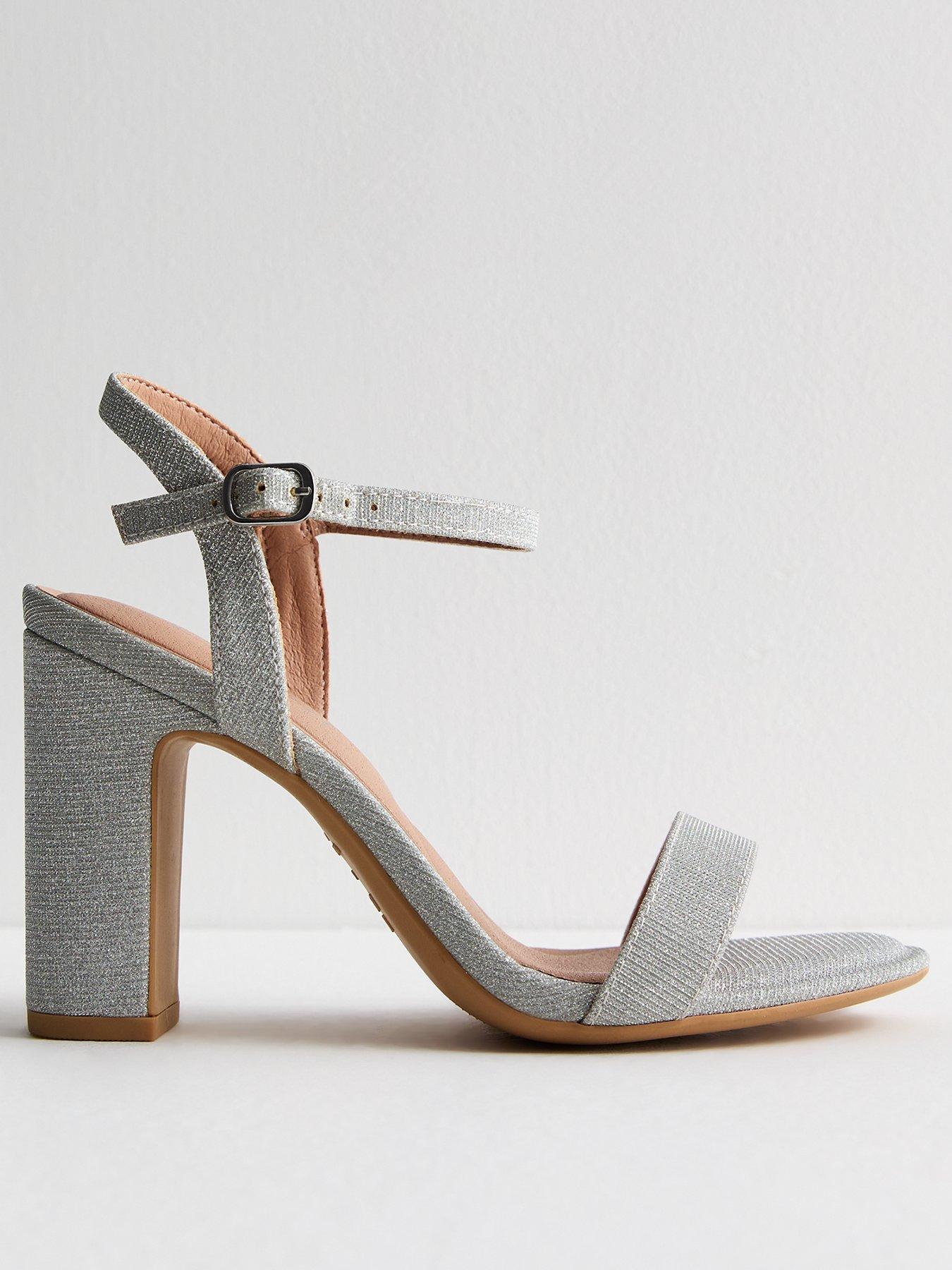 New look silver block heels best sale