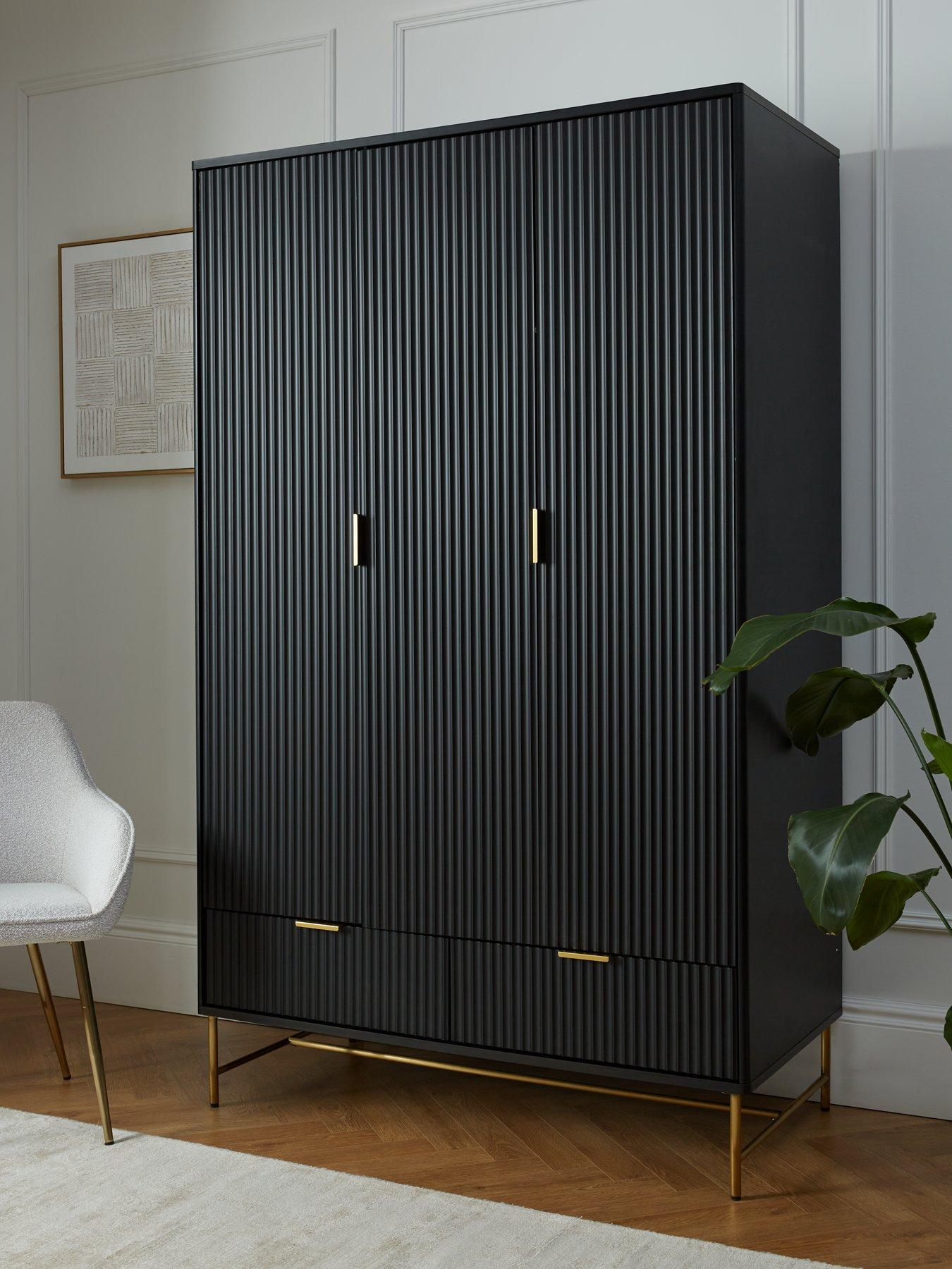 The Very Collection Cora 3 Door, 2 Drawer Wardrobe - Black/Brass
