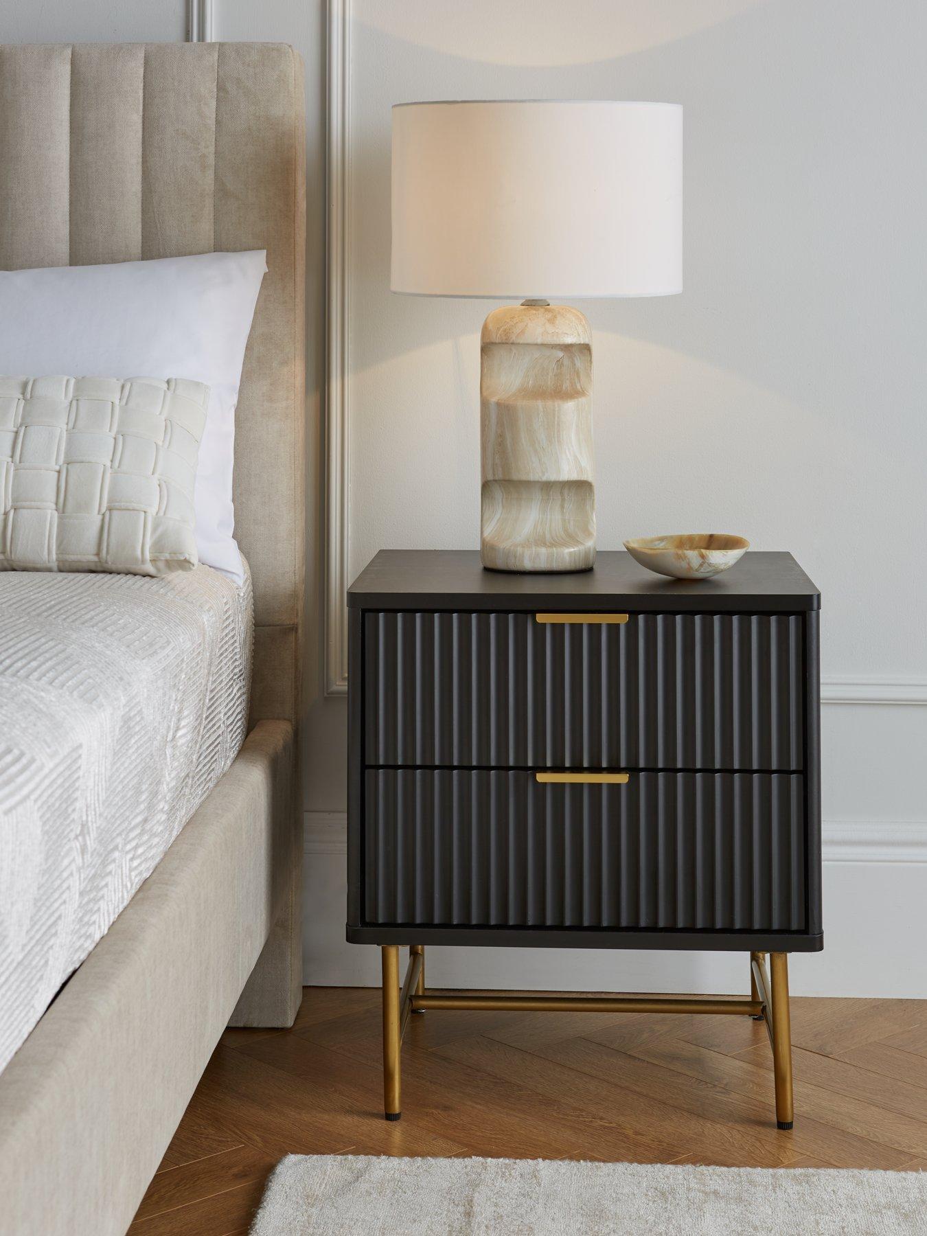 The Very Collection Cora 2 Drawer Bedside Chest - Black/Brass