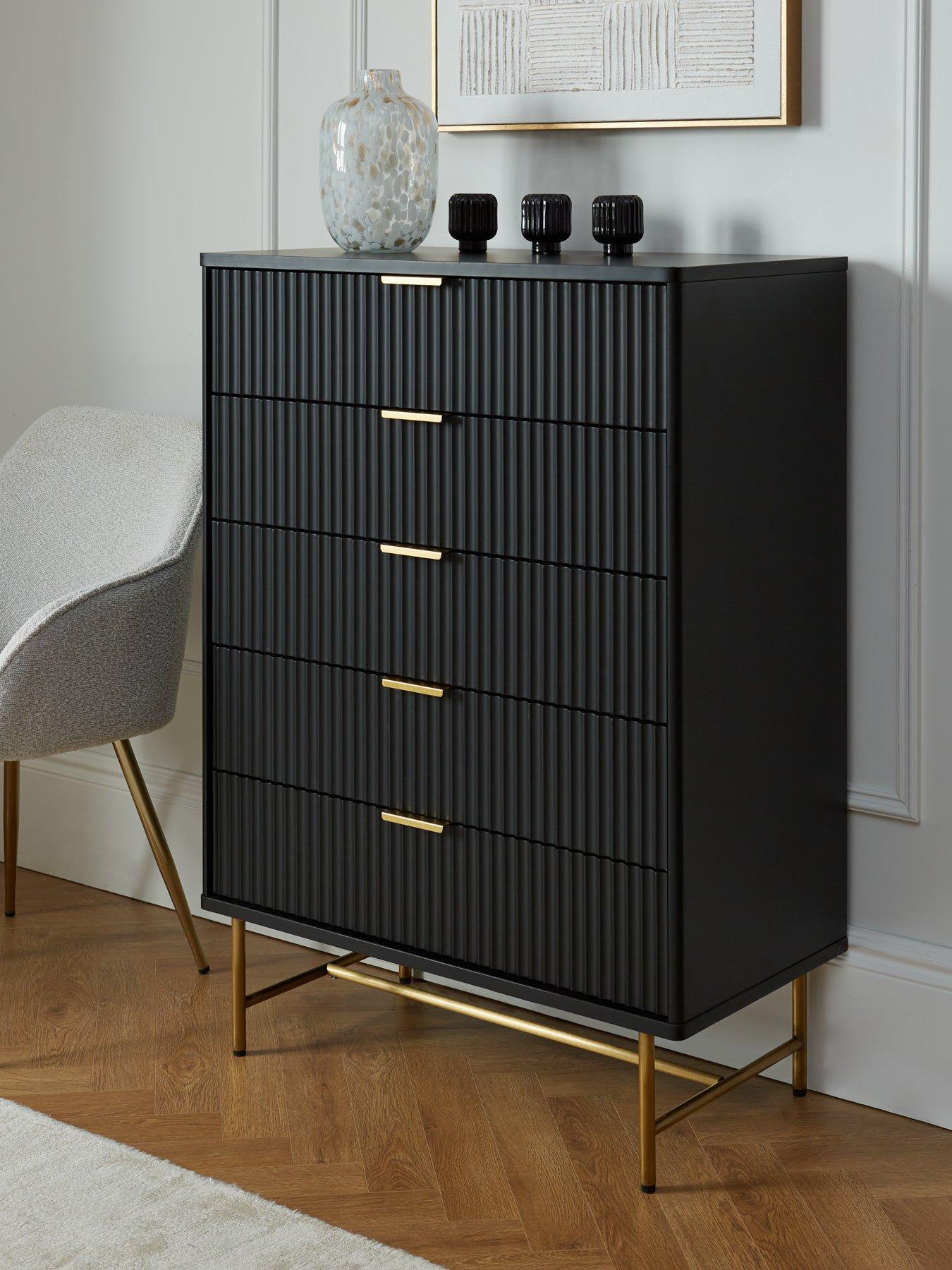 The Very Collection Cora 5 Drawer Chest - Black/Brass