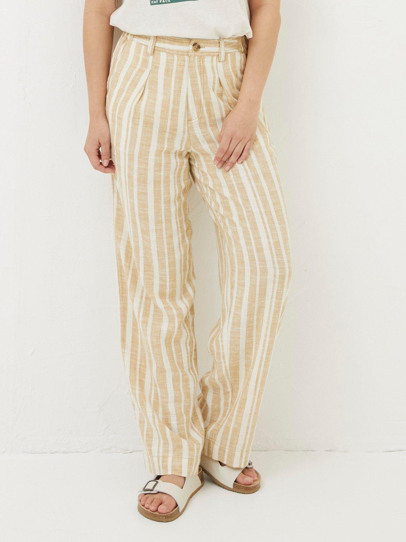 undefined Pendeen Linen Blend Stripe Trouser - Beige