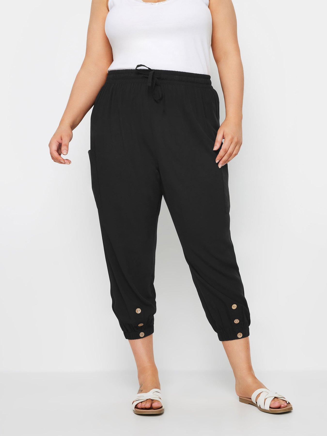 undefined Curve Pocket Button Crop Trousers - Black