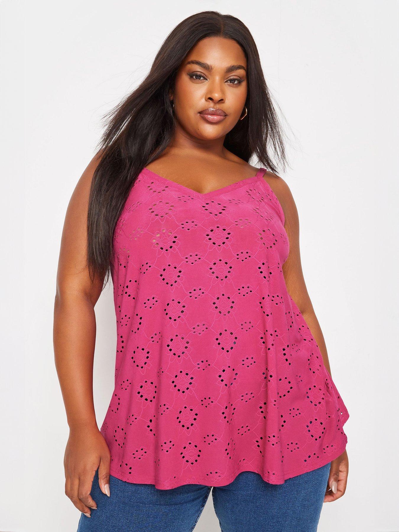 undefined Curve Broidery Cami - Pink