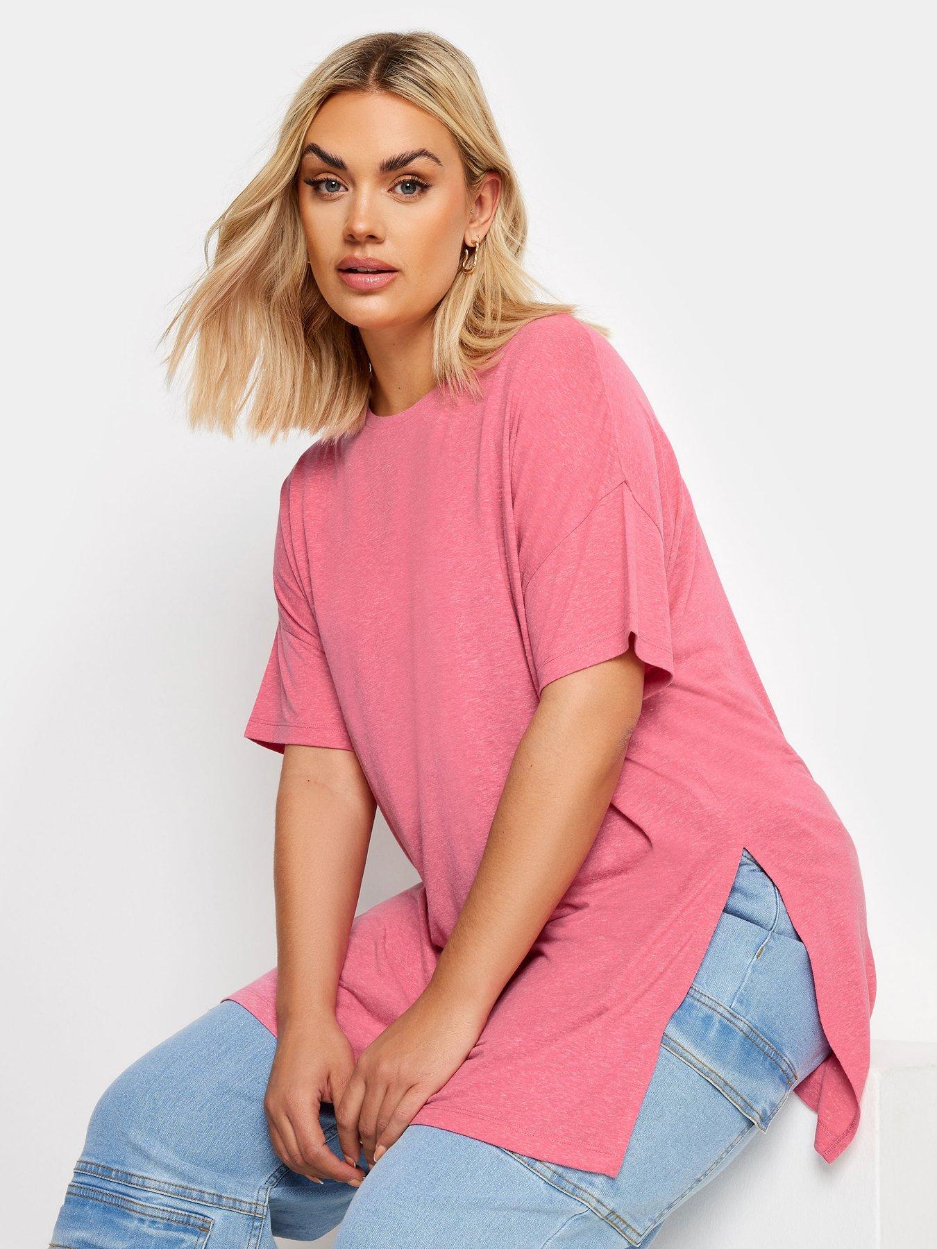undefined Curve Oversize Side Split T-shirt - Pink