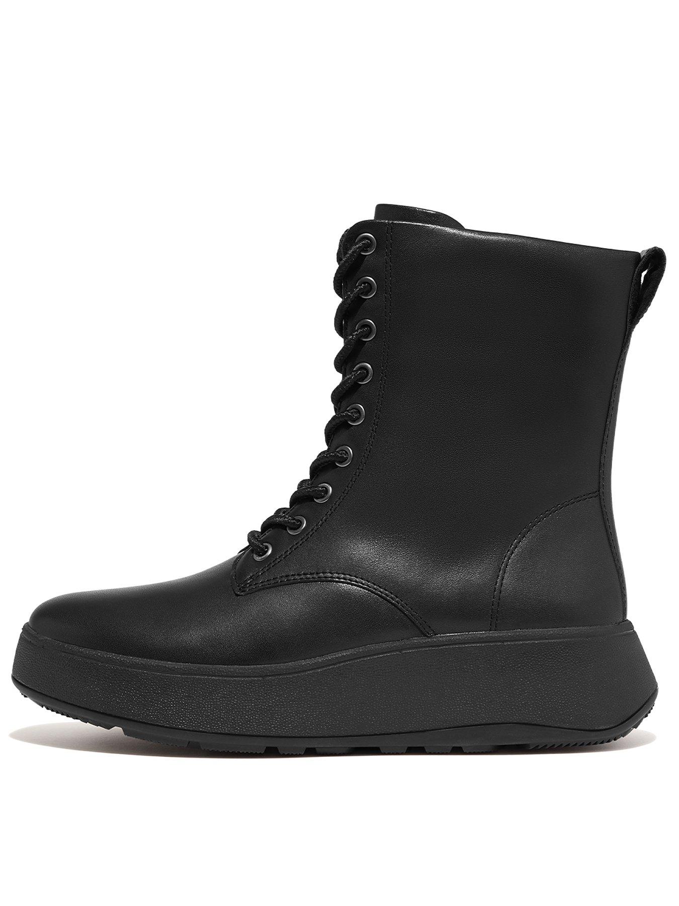 undefined F-Mode Leather Lace-Up Flatform Ankle Boots - All - Black