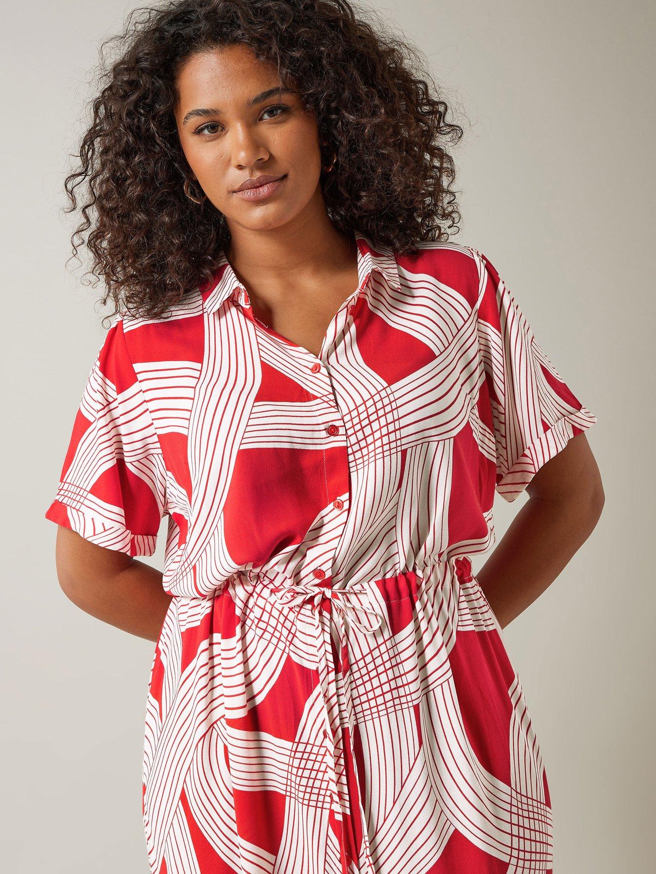  image of evans-linear-print-shirt-dress-red