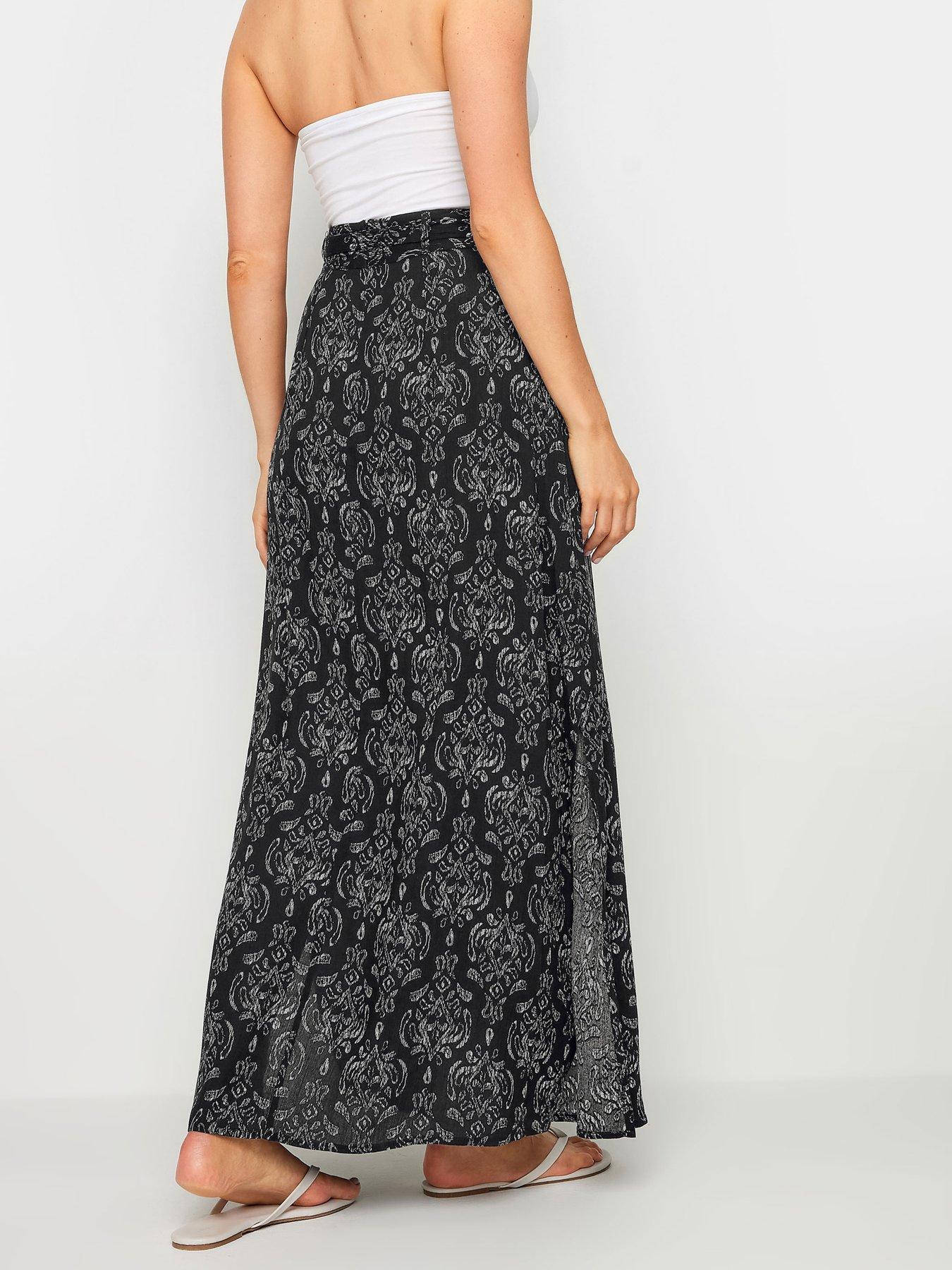 image of long-tall-sally-mono-aztec-maxi-skirt-black