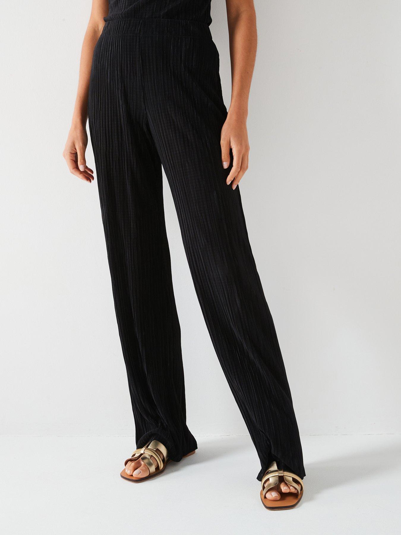 undefined Plisse Wide Leg Trouser - Black