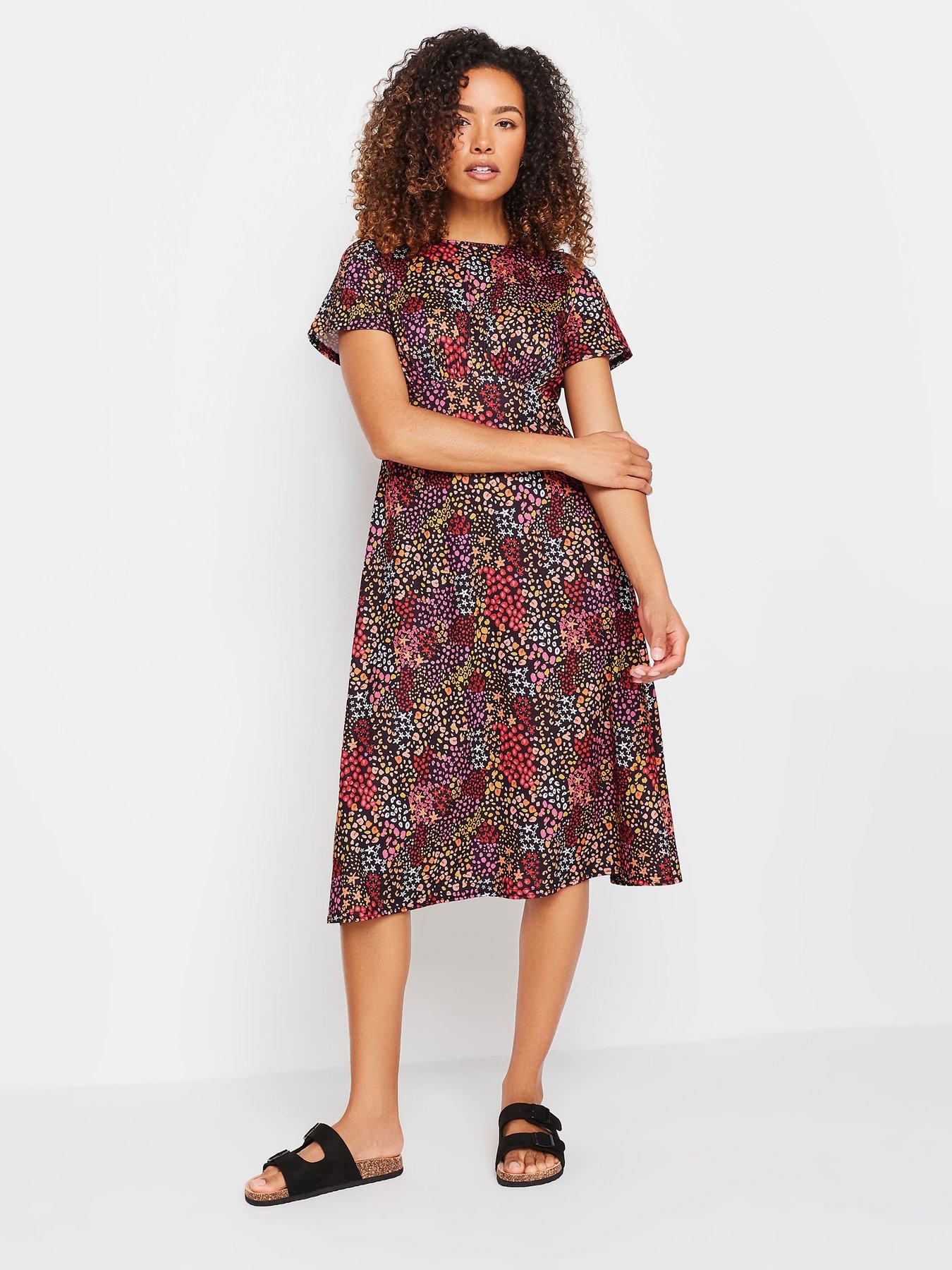 undefined Mixed Print Gathered Waist Dress
