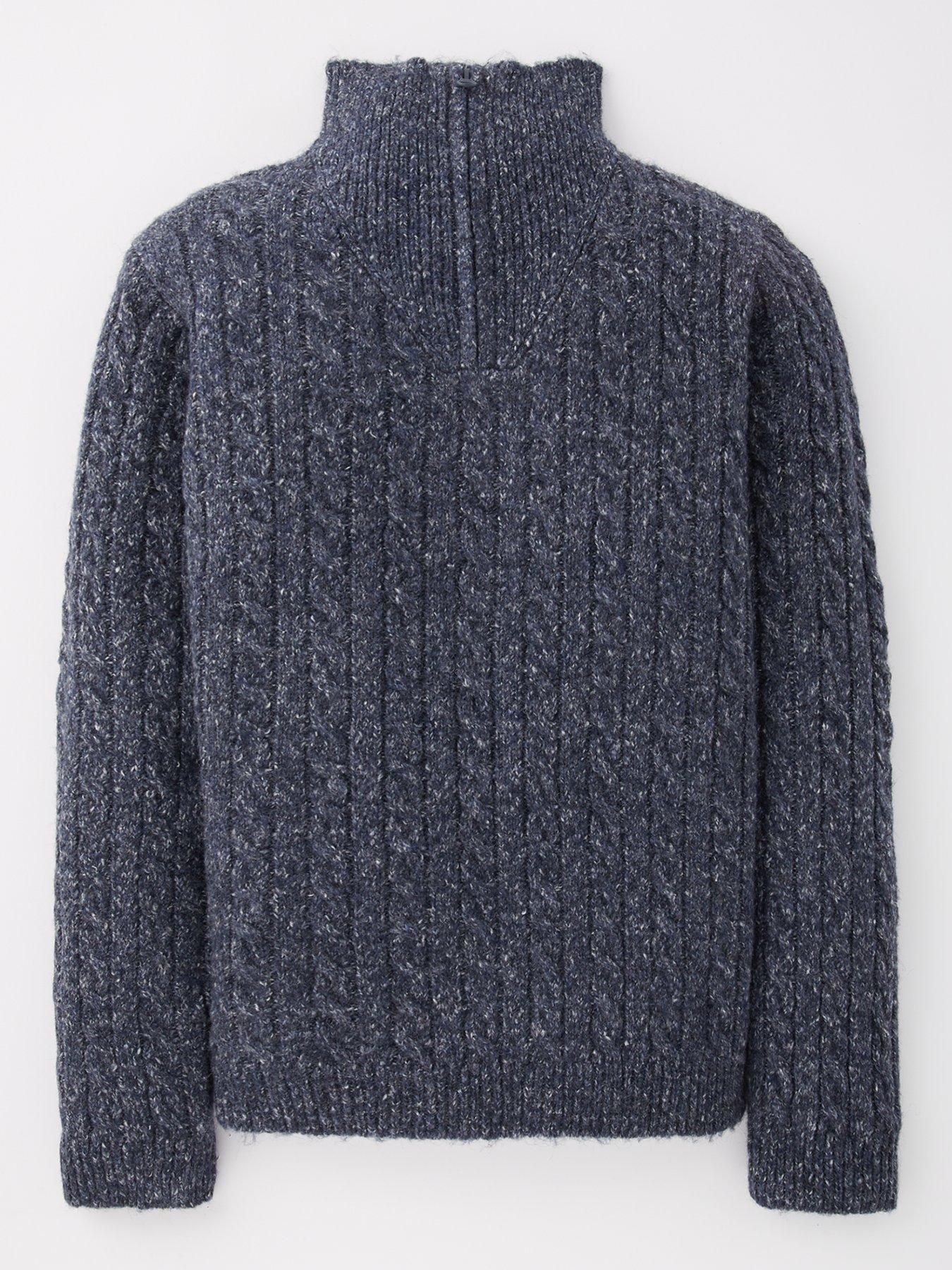 undefined Boys Navy Cable Knit 1/2 Neck Jumper