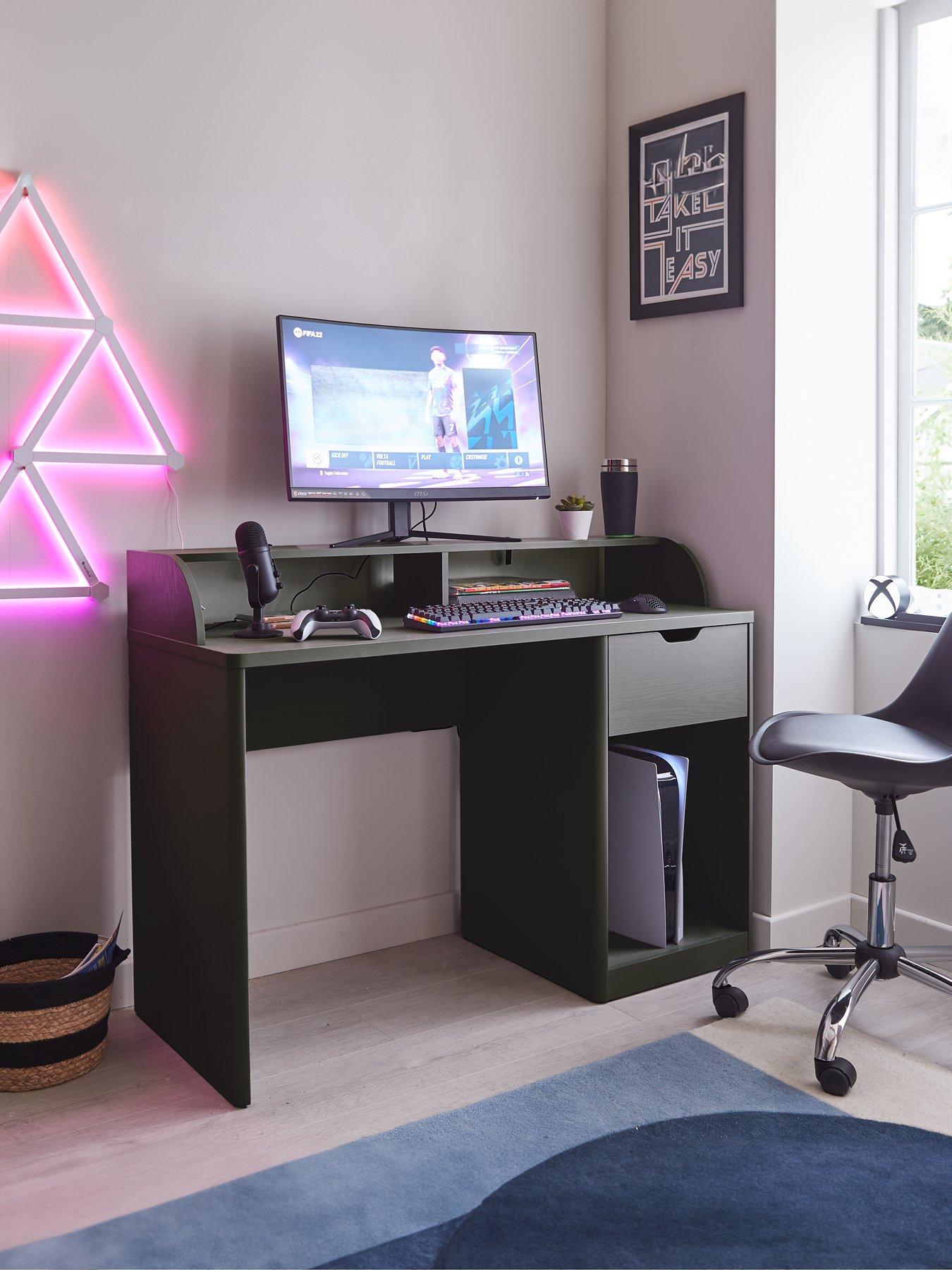 The Very Collection Aspen Gaming Desk - Dark Grey Oak Effect