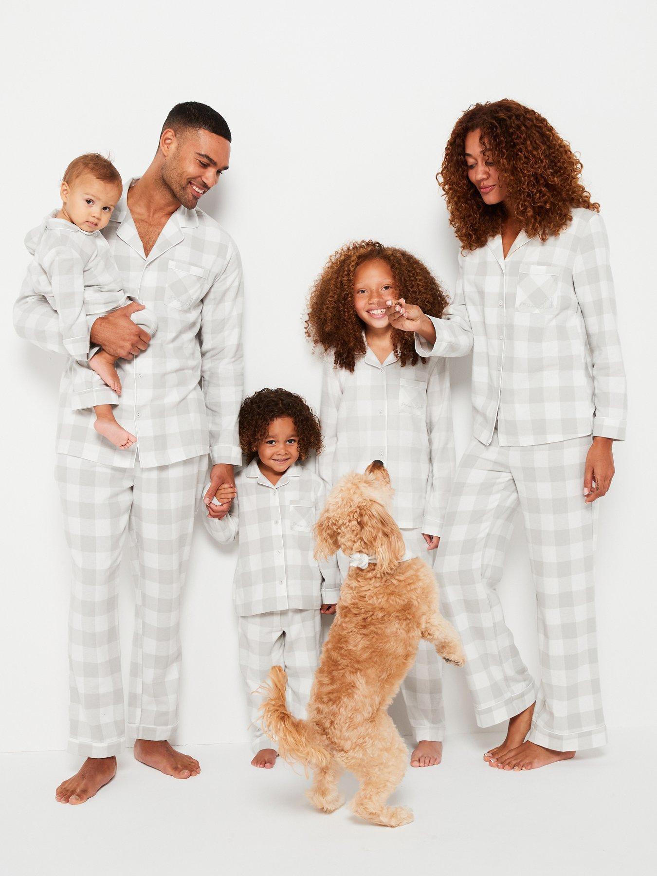 Womens Family Christmas PJ Grey Check Revere Set Grey