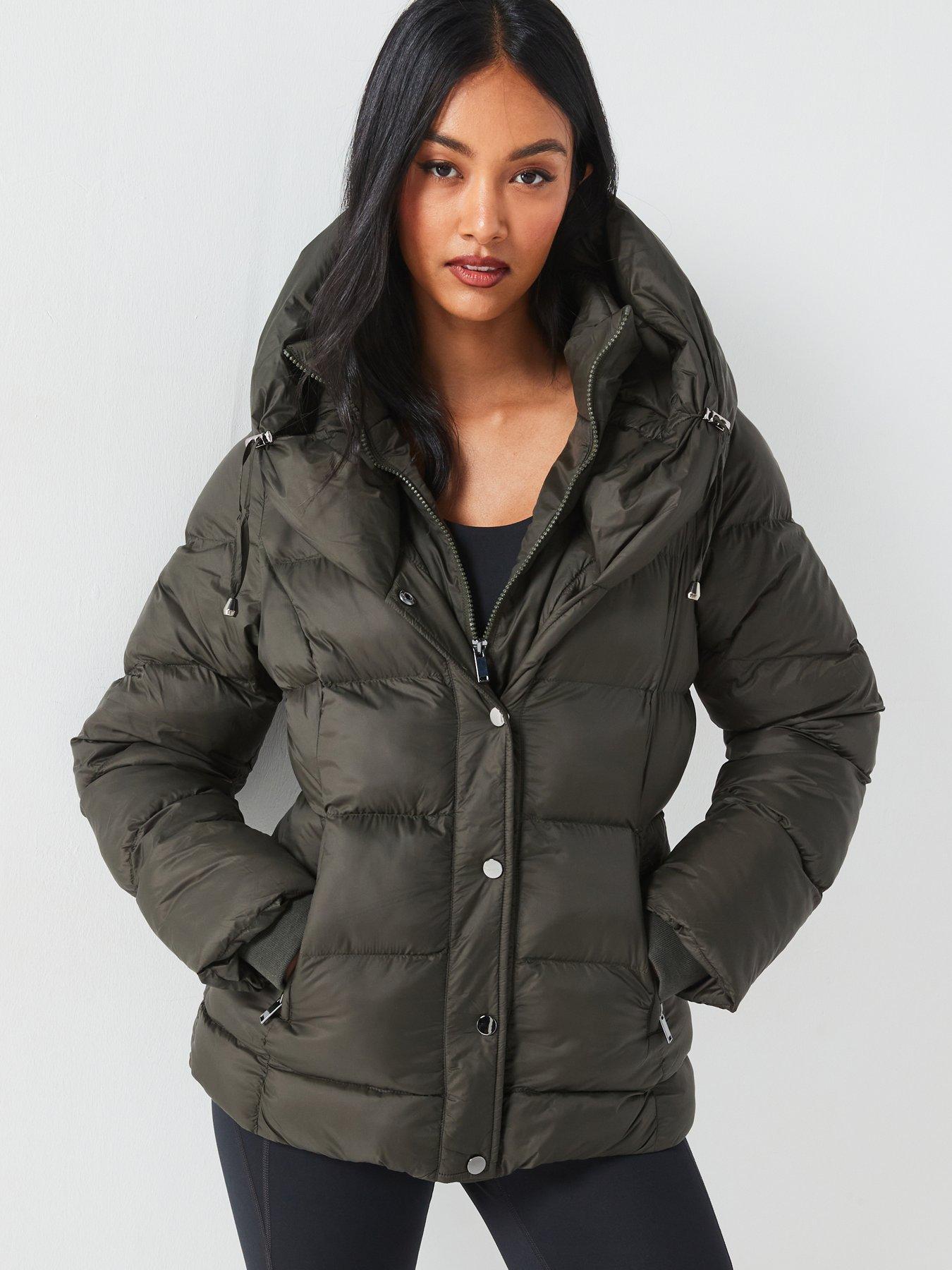 V by Very Padded Short Coat With Double Collar Khaki Littlewoods
