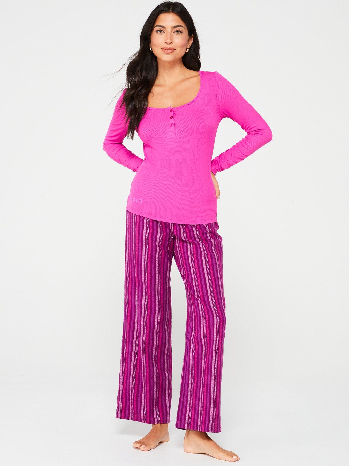 v-by-very-henley-top-with-stripe-woven-bottoms-pj-set