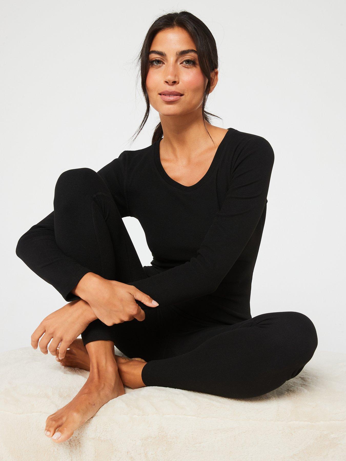  image of the-very-collection-fleece-lined-thermal-long-sleeve-top-black