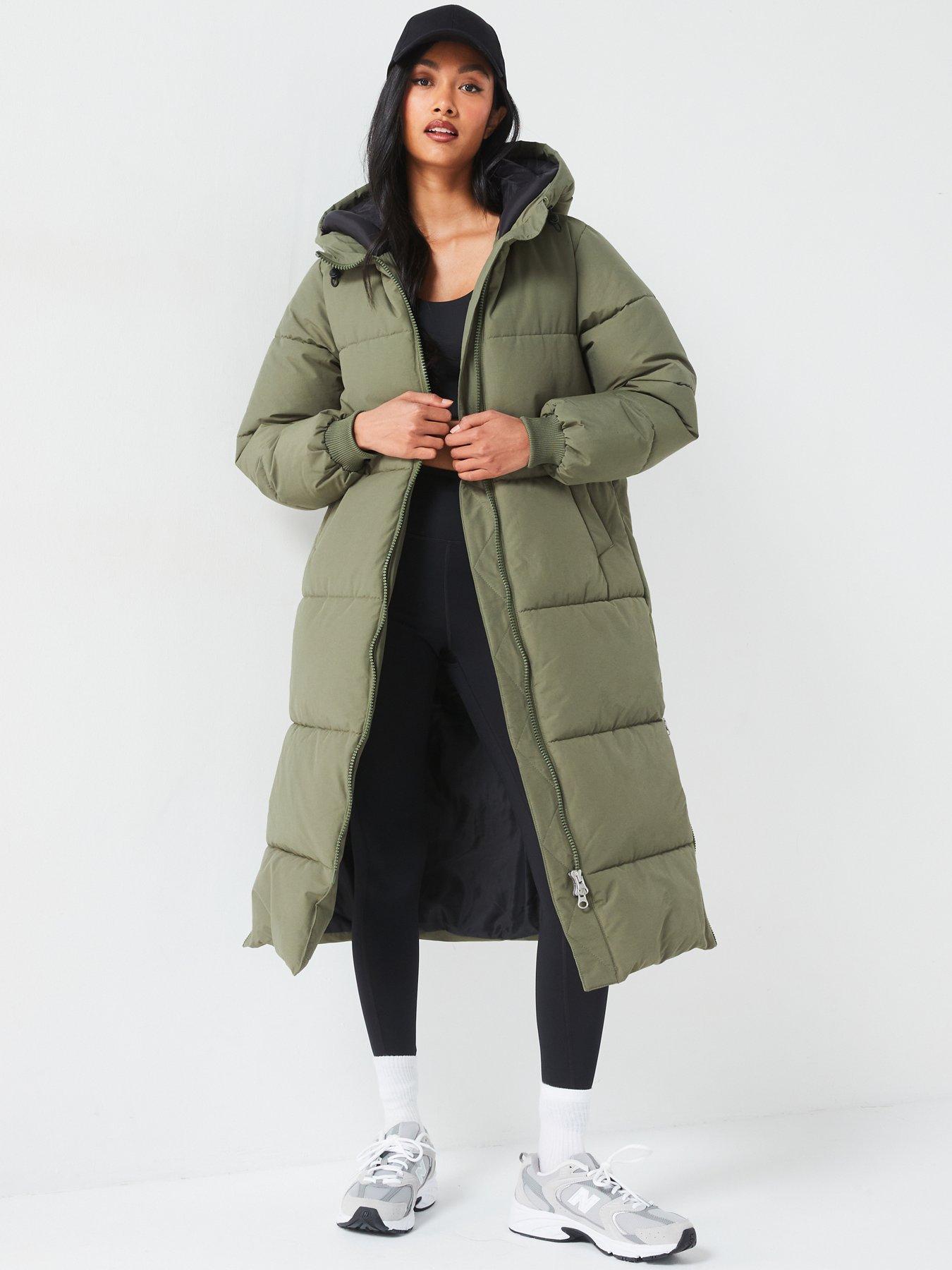 undefined Water Resistant Padded Longline Hooded Coat - Khaki