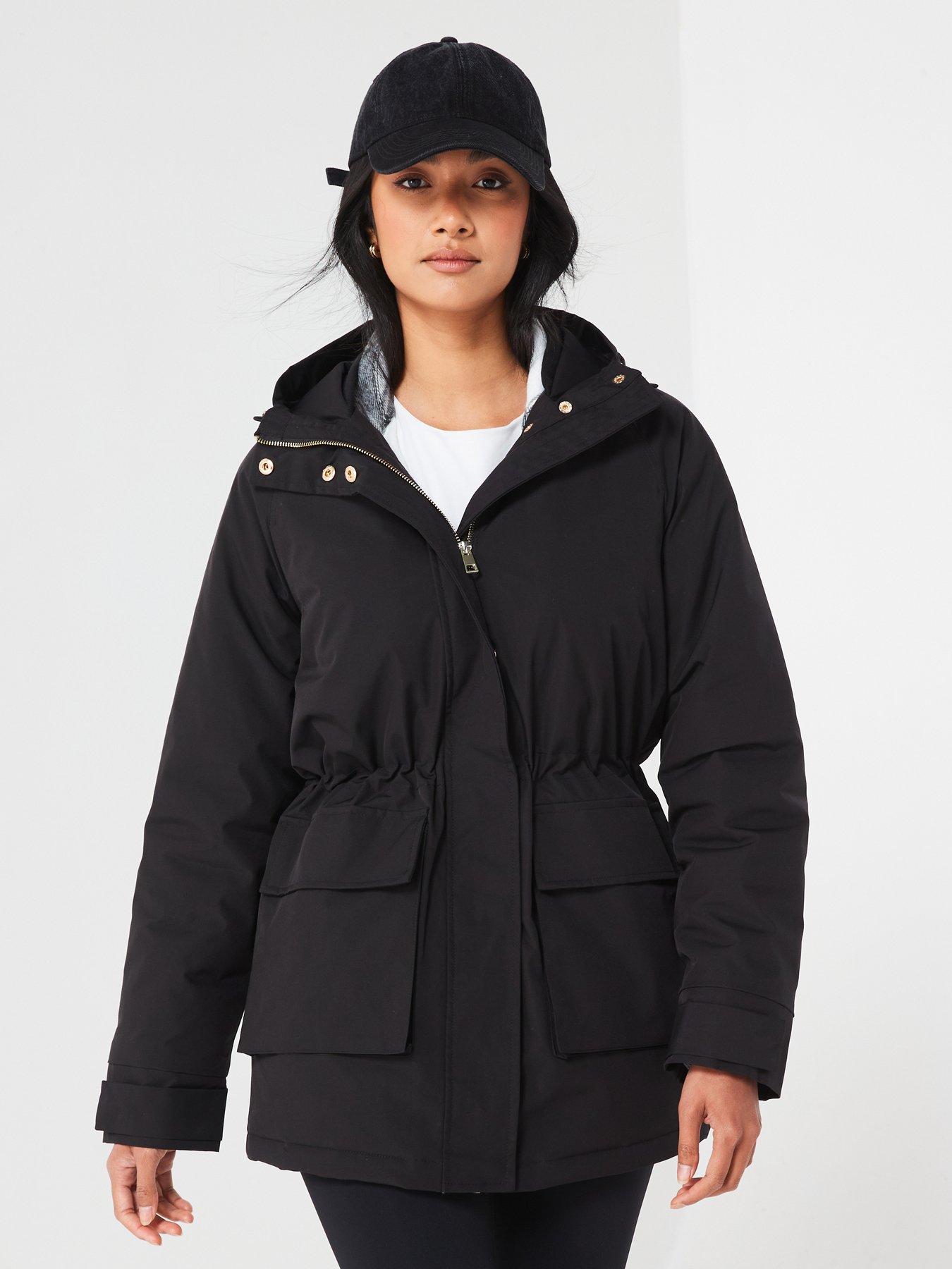 V by Very Water Resistant Technical Hooded Coat Black littlewoods