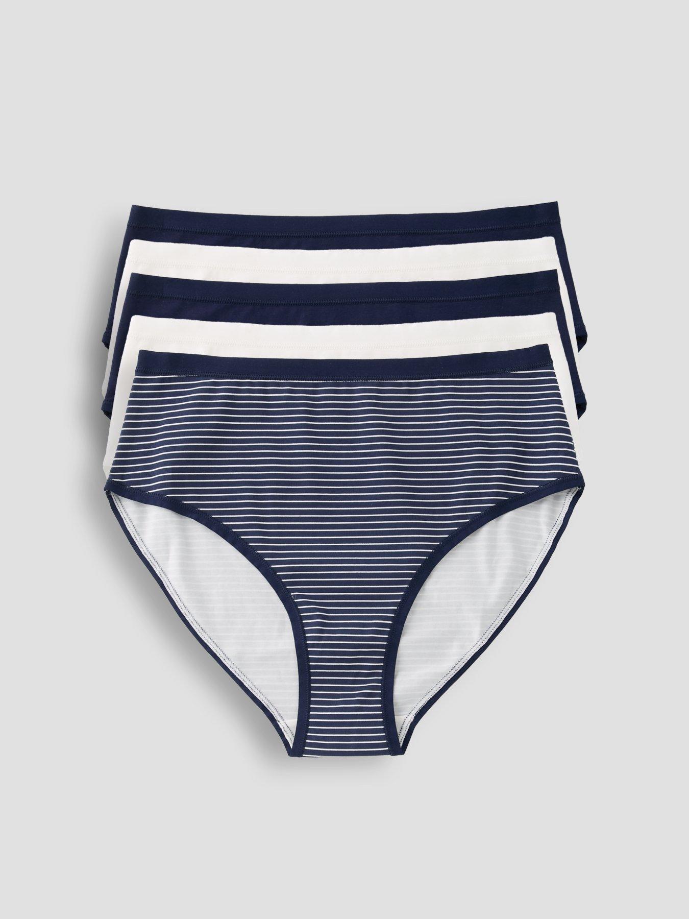Image 1 of 6 of The Very Collection 5 Pack Cotton Plain And Printed Full High Waisted Briefs - Blue