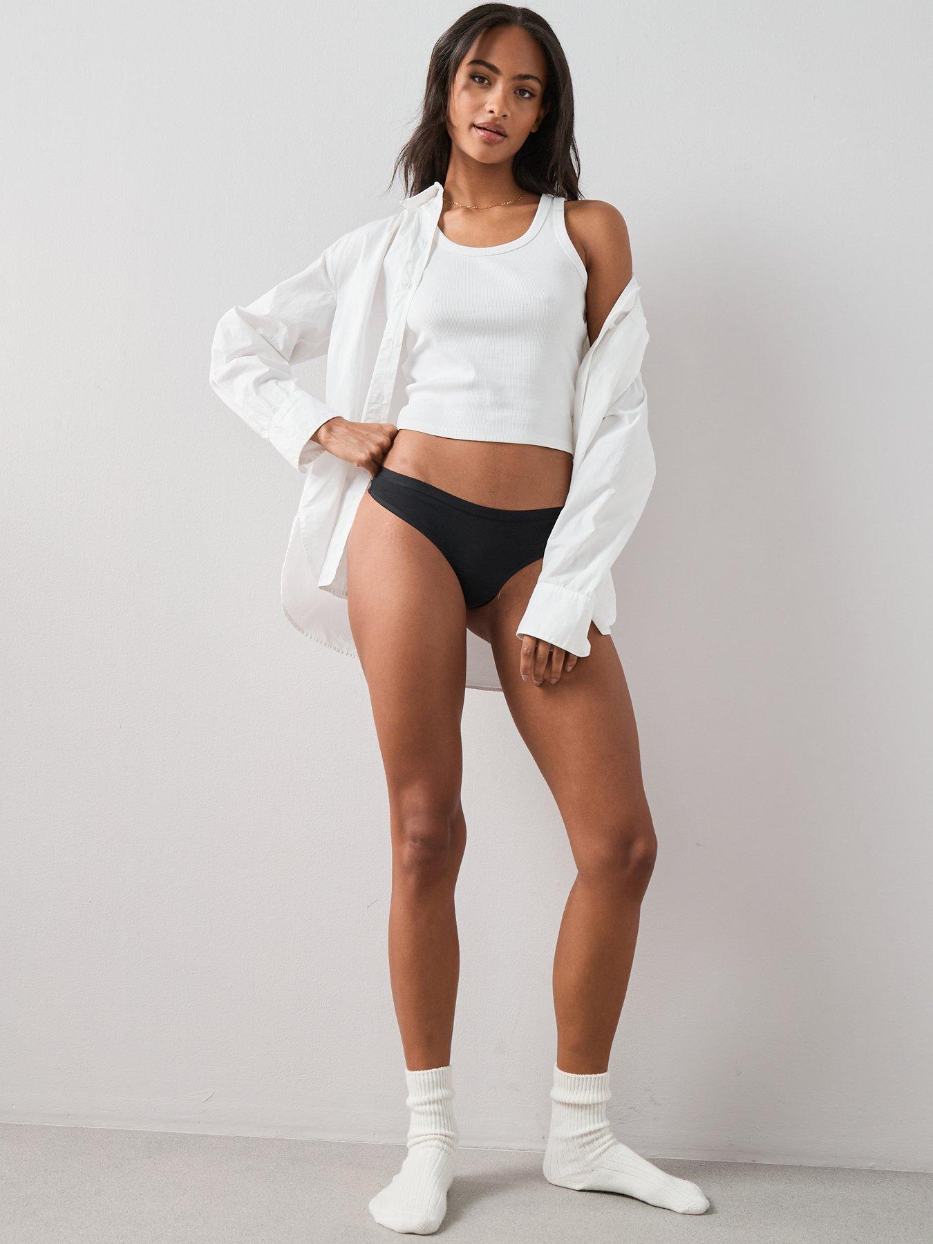 Image 4 of 6 of The Very Collection 5 Pack Plain Cotton Thongs - Black