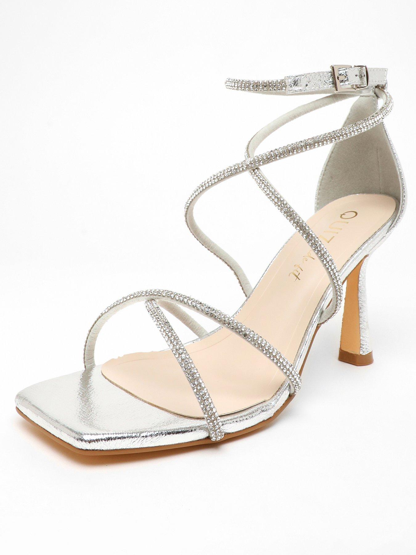 Silver Heels Quiz Prom Shoes Quiz Wide Fit Silver Foil Diamante