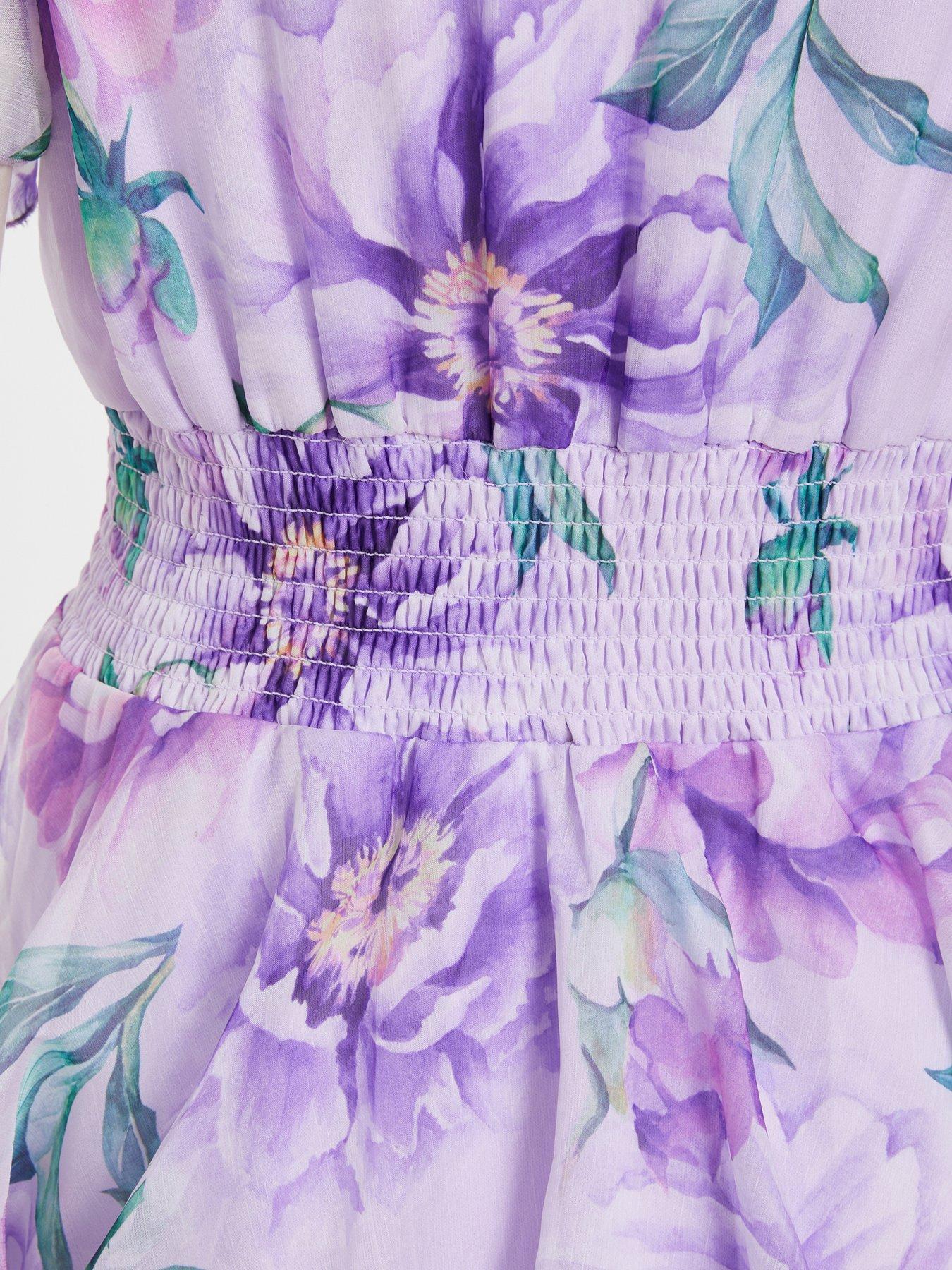 chiffon dip hem dress Pink Jolie Moi Floral Pleated Chiffon Dip Hem Dress