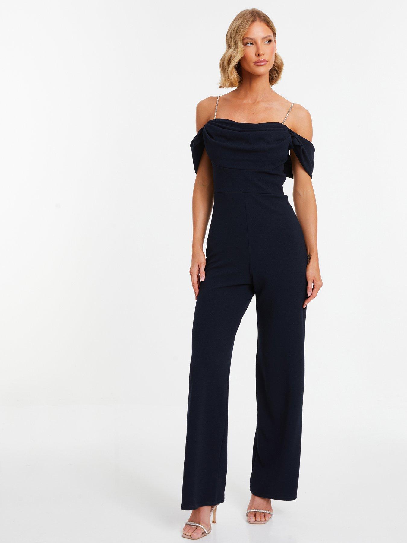 Quiz Navy Drop Shoulder Palazzo Jumpsuit | Littlewoods