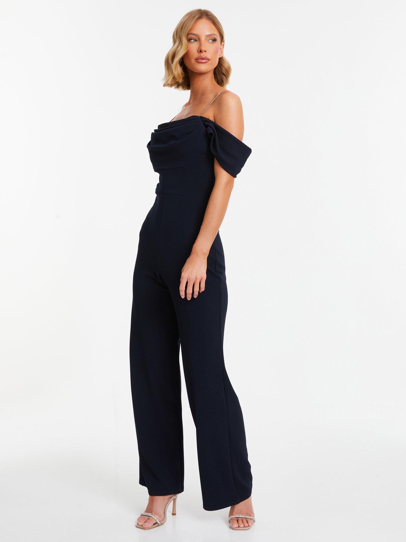 Quiz Navy Drop Shoulder Palazzo Jumpsuit littlewoods