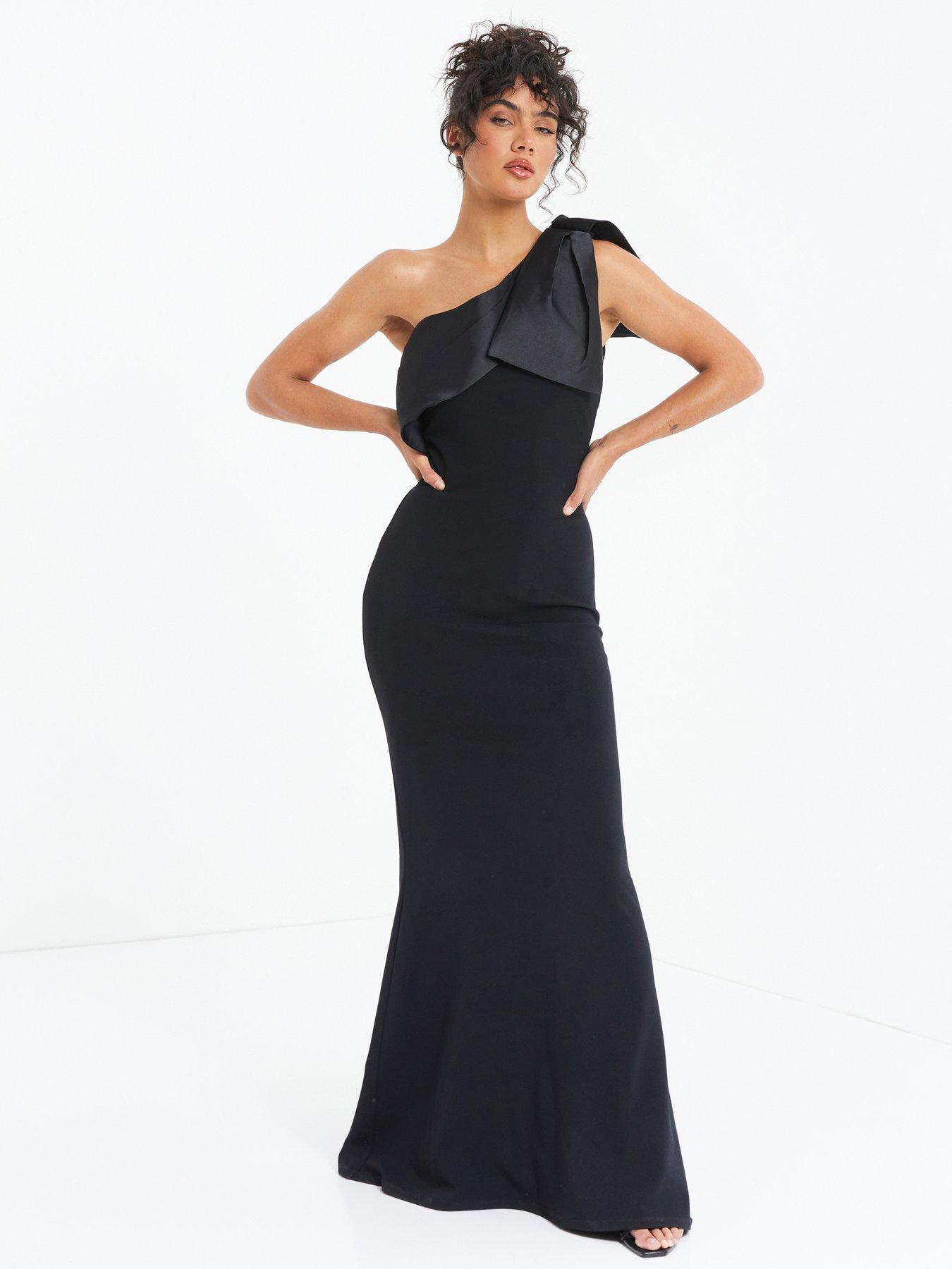 sachin and babi light blue dress Quiz One Shoulder Bow Maxi Dress - Black