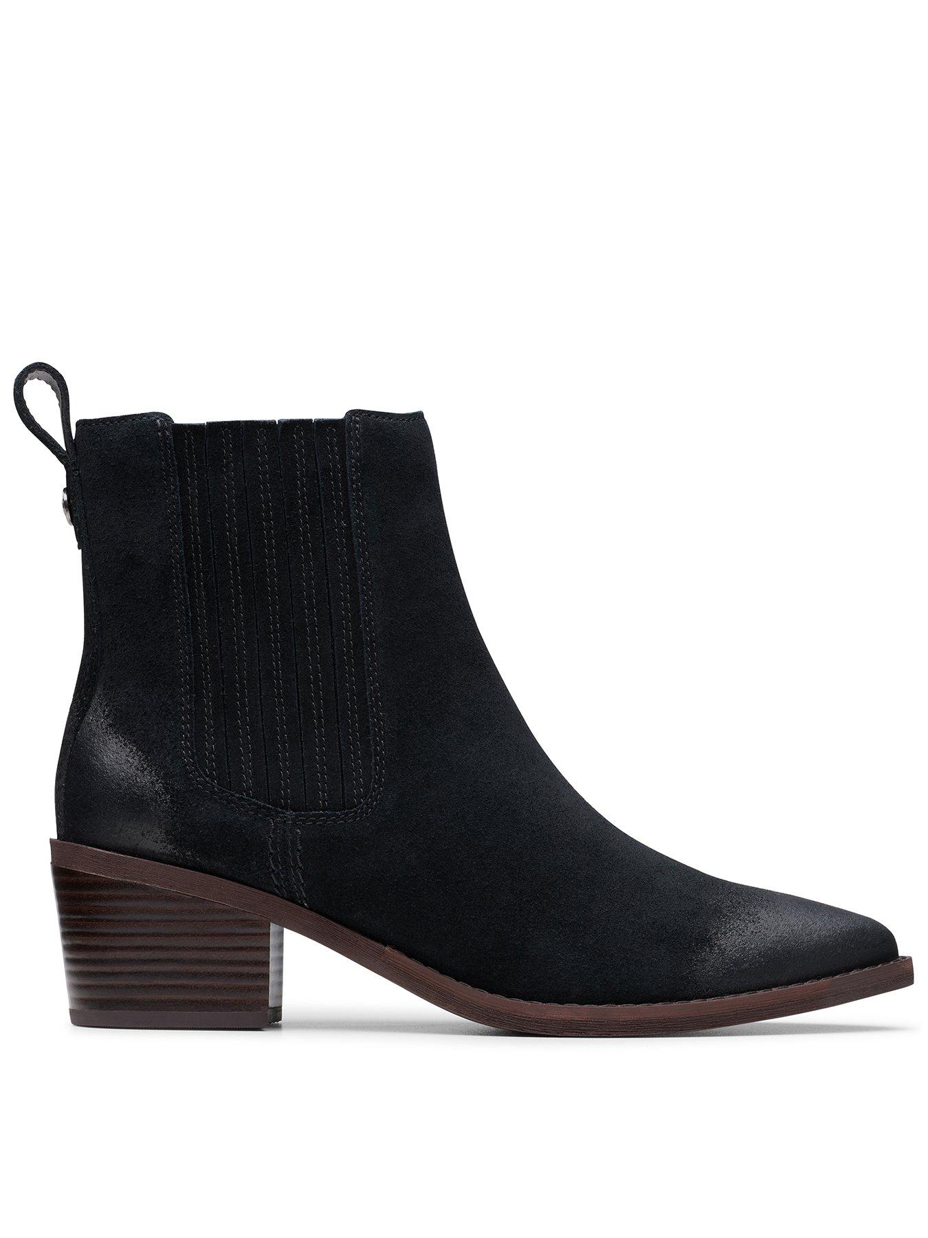 front image of clarks-morzine-top-suede-ankle-boot-black