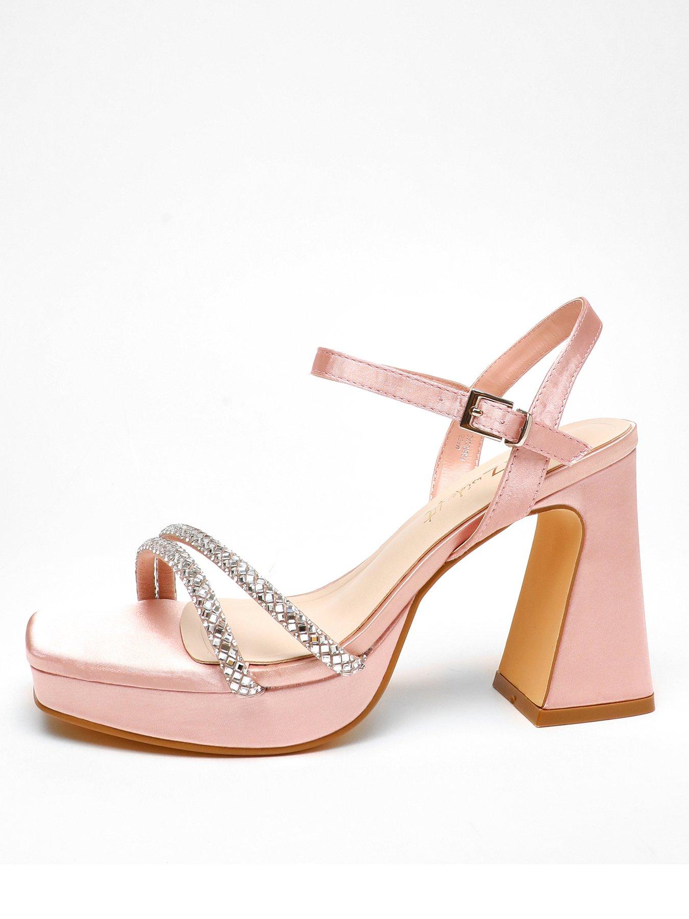 Quiz Wide Fit Light Pink Diamante Platform Heeled Sandals