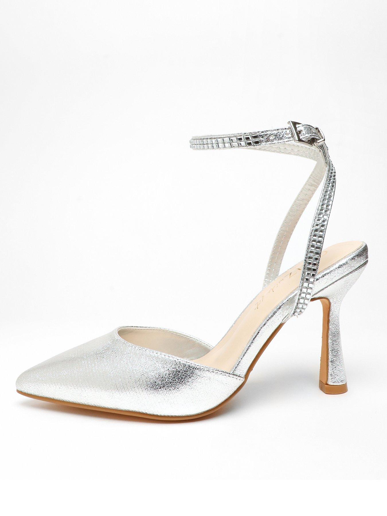 Quiz Silver Diamante Block Heeled Sandals littlewoods