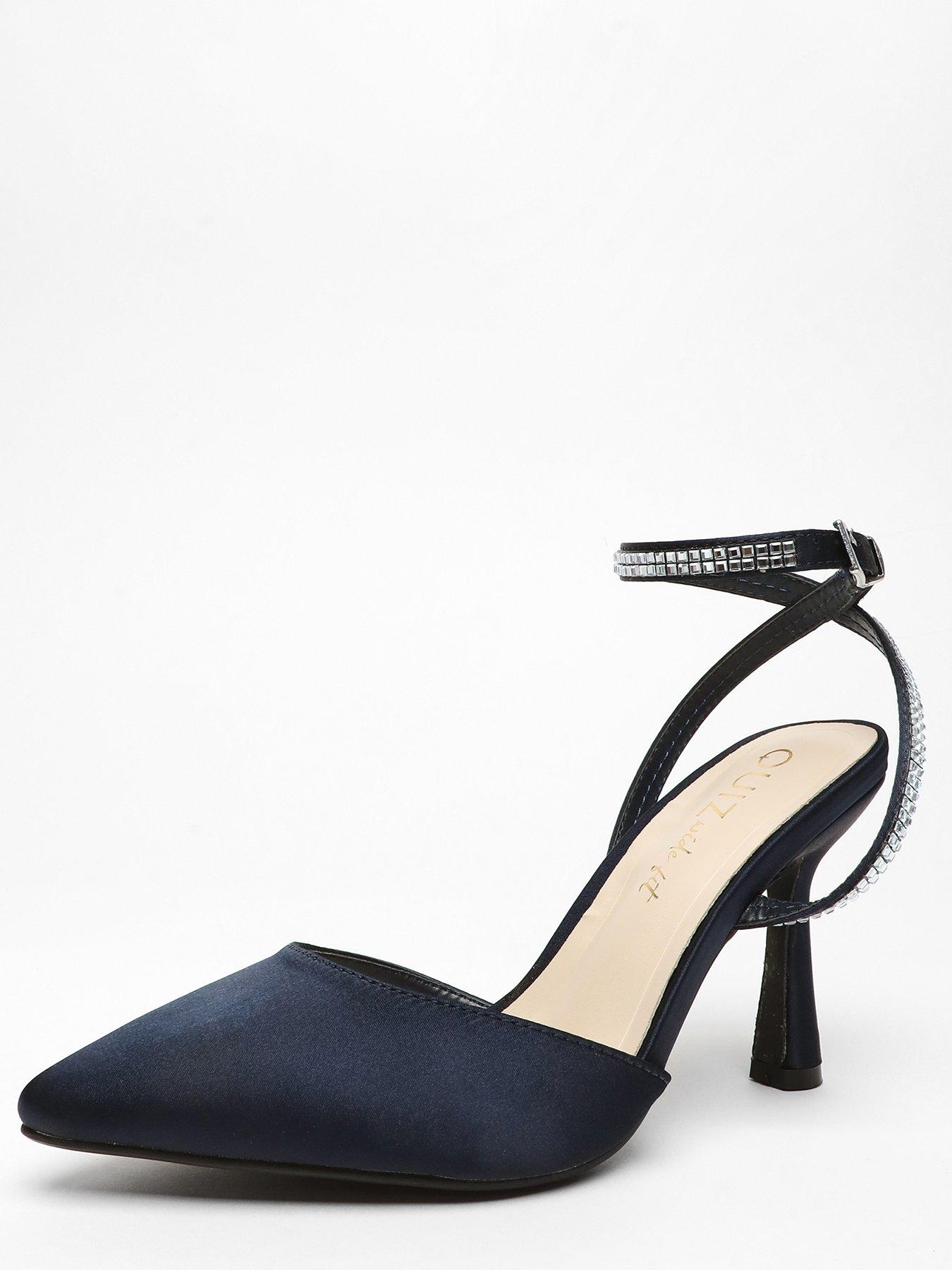 Wide Fit Navy Satin Court Heels