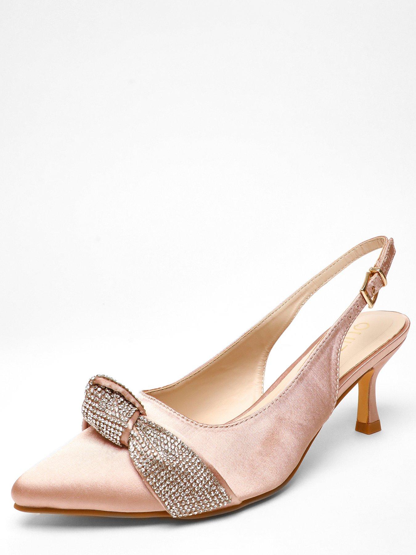 Quiz Wide Fit Rose Diamante Knot Sling Back Low Heels Littlewoods