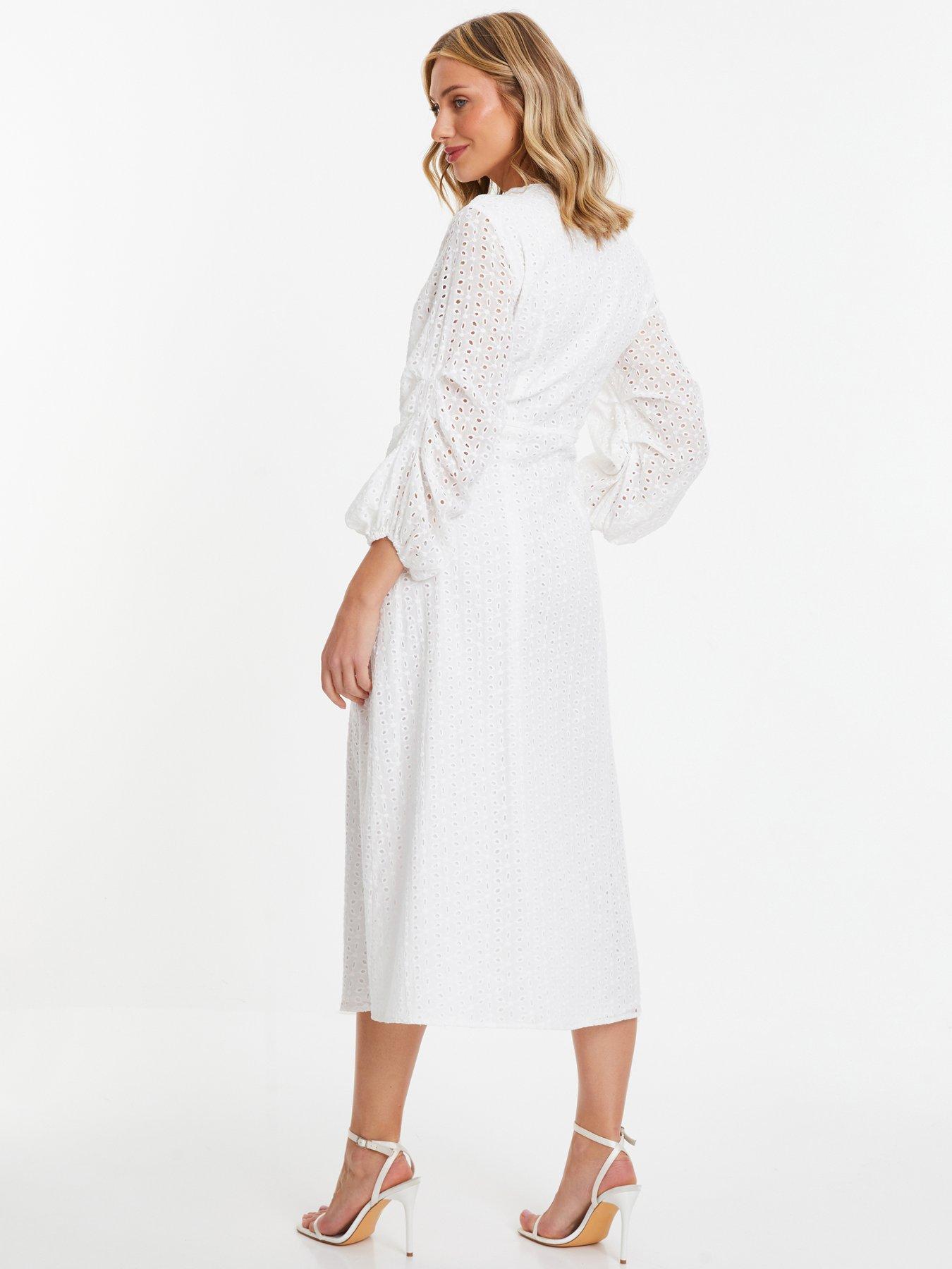 White Broderie Button Midi Dress