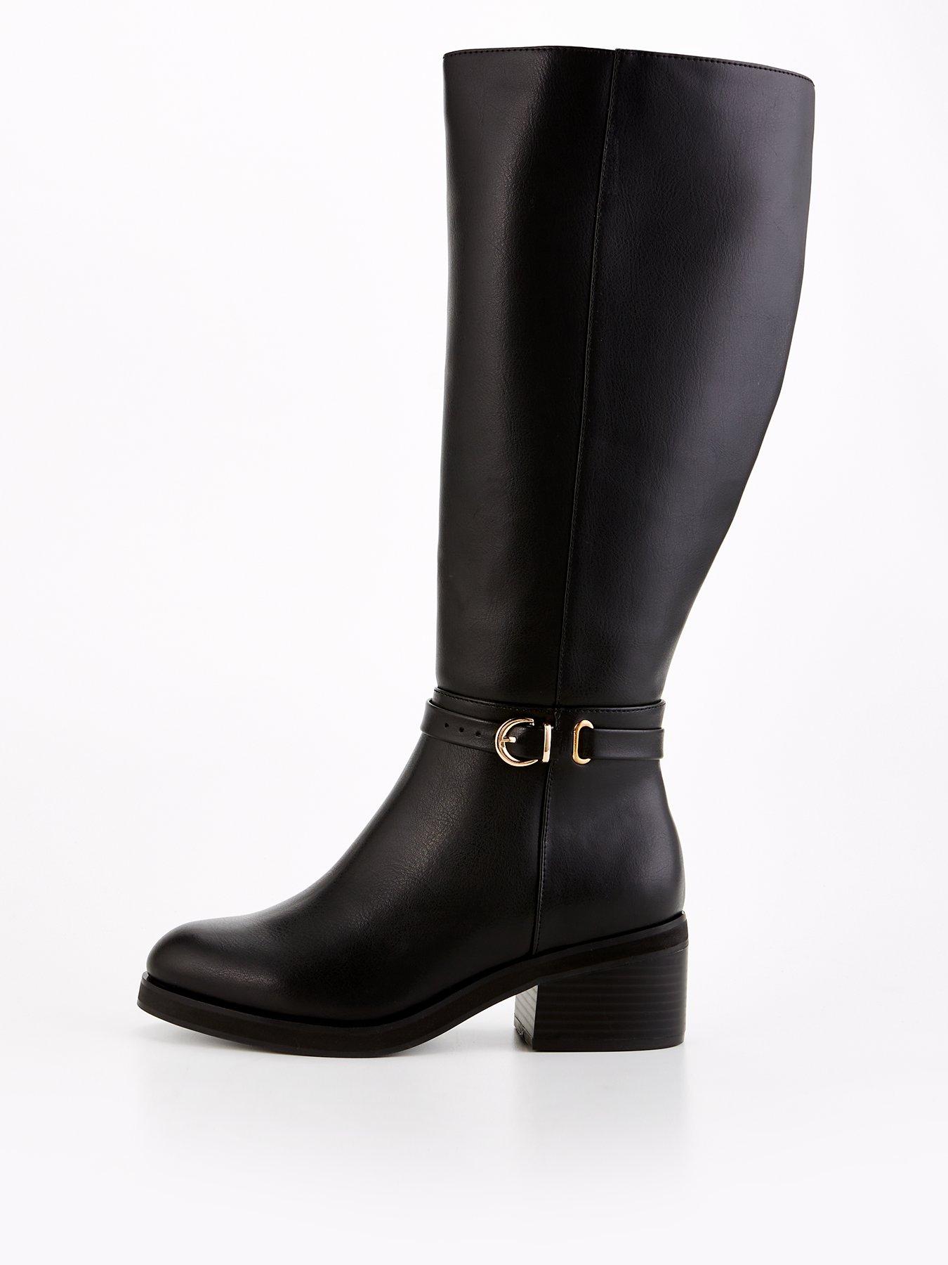 undefined Wide Fit Low Heel Knee Boot - Black