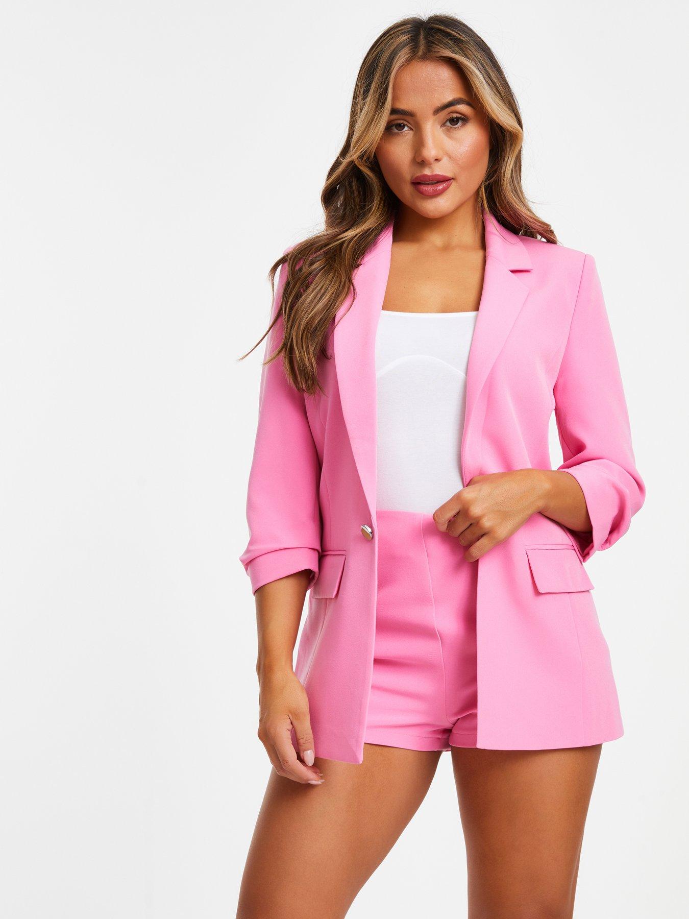 Petite Pink Ruched Tailored Blazer