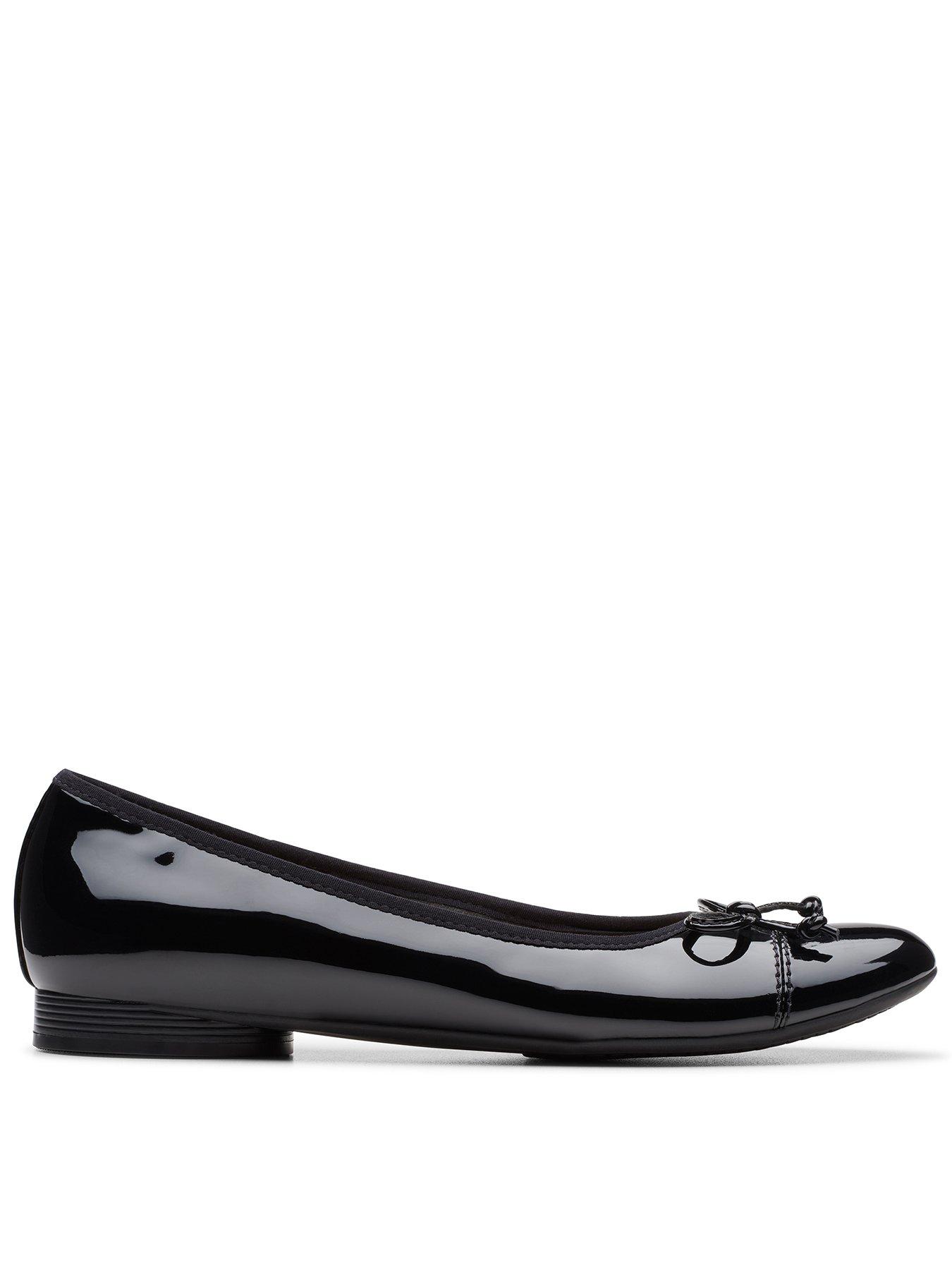 Image 1 of 7 of Clarks Womens Loreleigh Rae Glossy Patent Bow Detail Lightweight Ballet Pumps - Black
