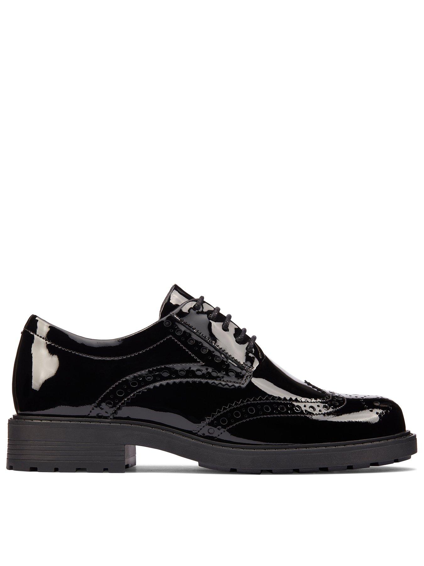 Clarks Havisham Oak Patent Wide Fit Brogue Black littlewoods