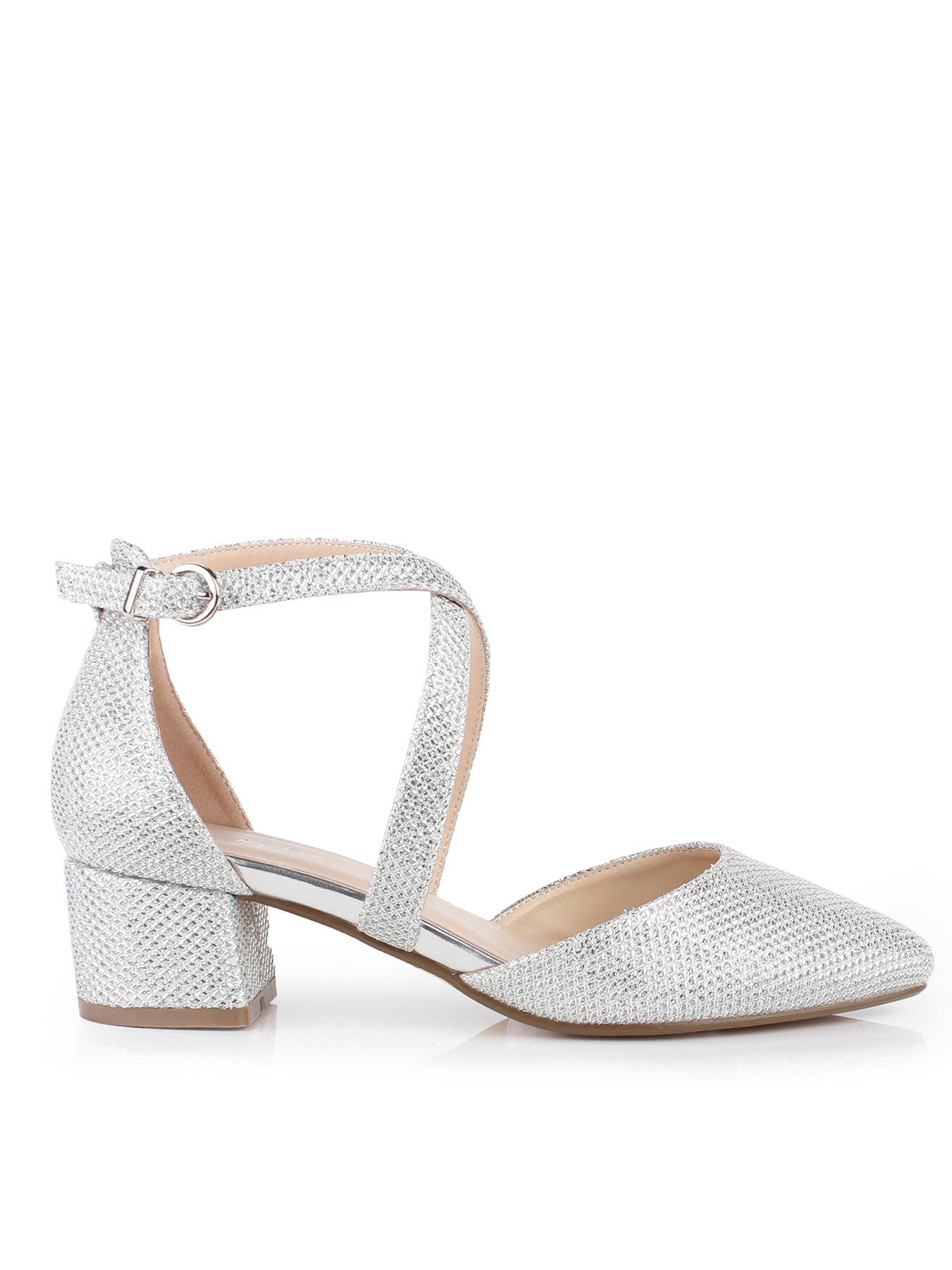 Paradox London Francis Wide Fit Glitter Mesh Heeled Shoe - Silver