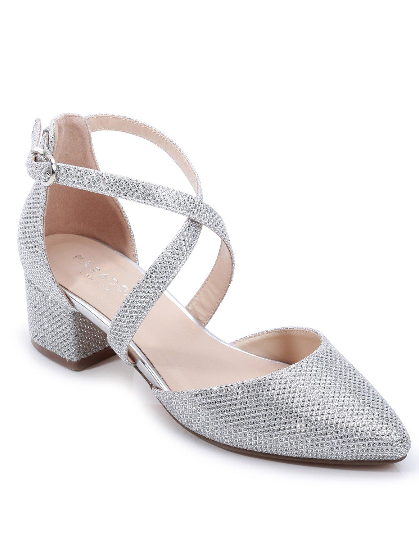  image of paradox-london-francis-wide-fit-glitter-mesh-heeled-shoe-silver