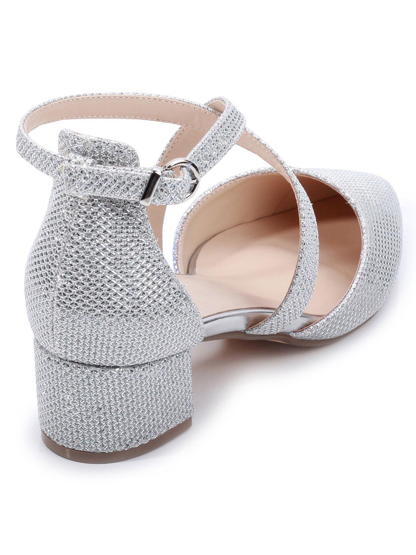  image of paradox-london-francis-wide-fit-glitter-mesh-heeled-shoe-silver