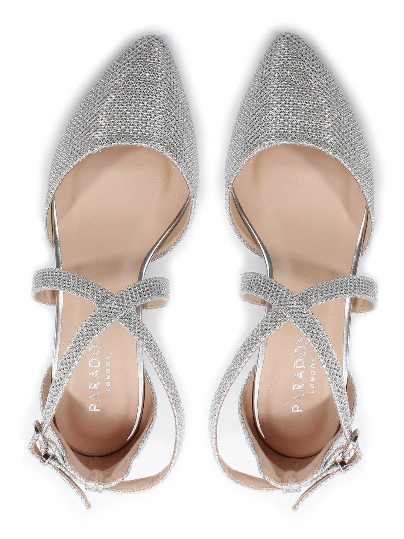  image of paradox-london-francis-wide-fit-glitter-mesh-heeled-shoe-silver