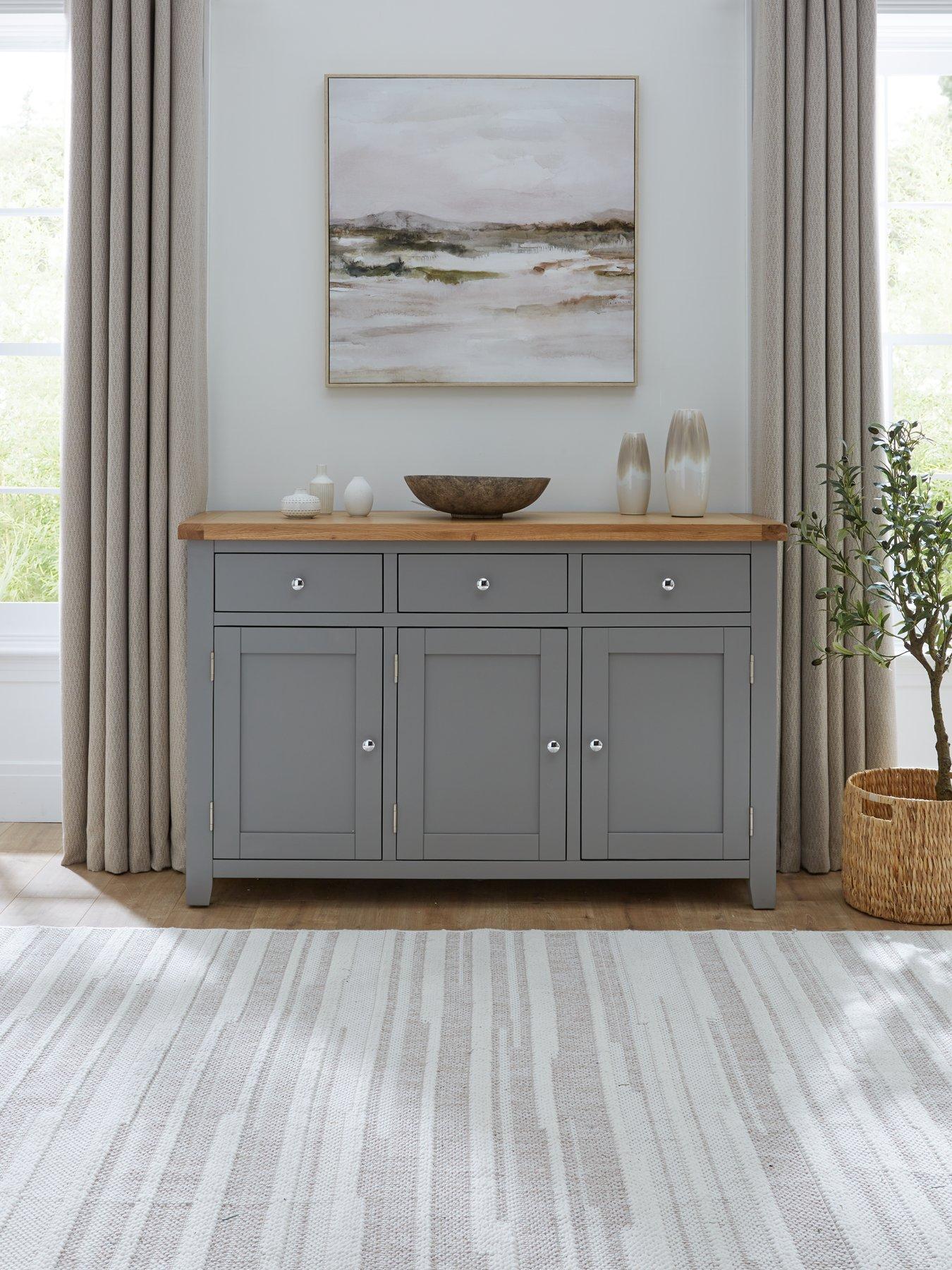 Very Home Hamilton Ready Assembled 3 Door, 3 Drawer Sideboard - Dark Grey/Oak - contains Solid Wood