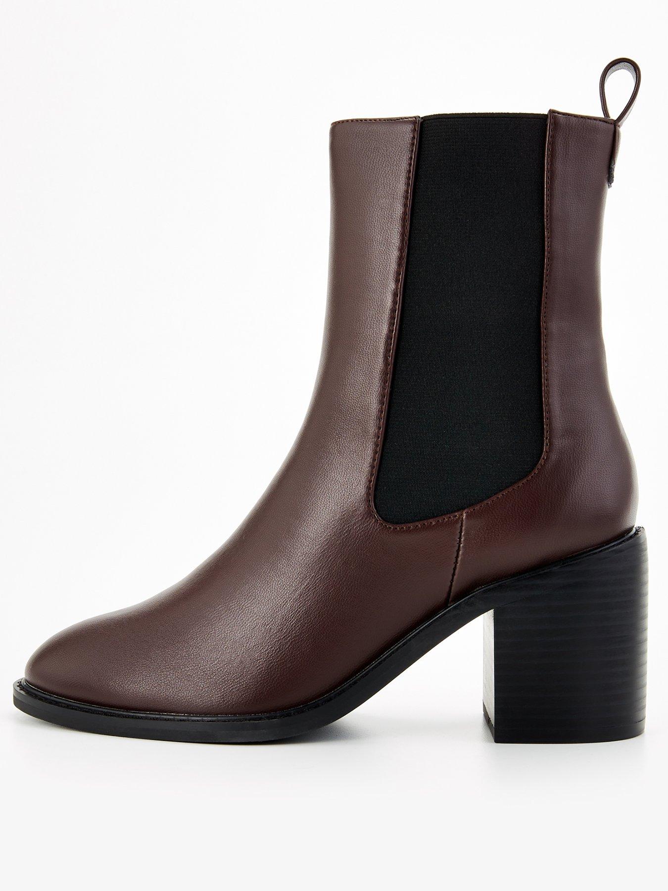 undefined Block Heel Chelsea Ankle Boot - Burgundy