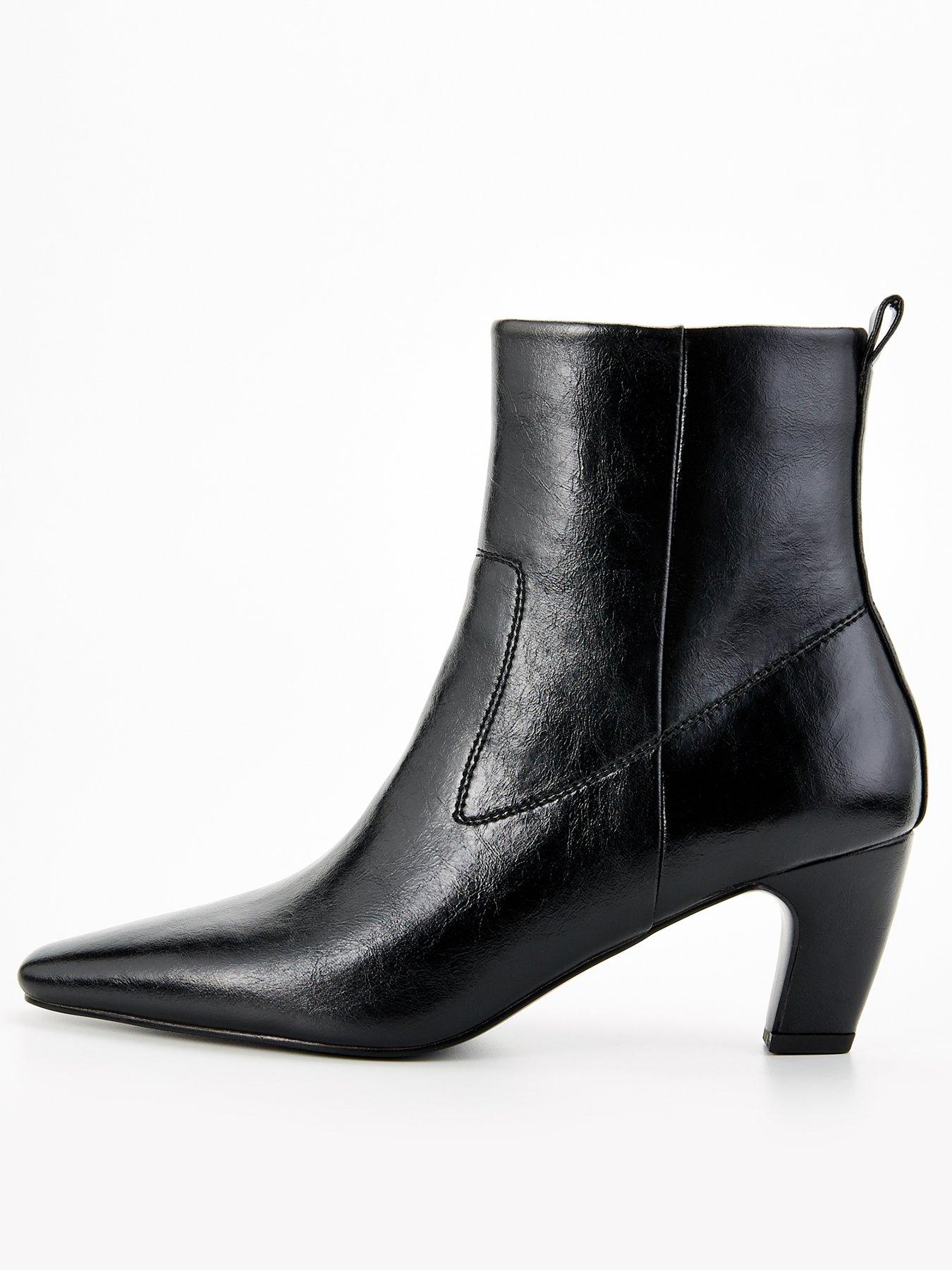 undefined Point Toe Ankle Boot with Crinkle Pu - Black