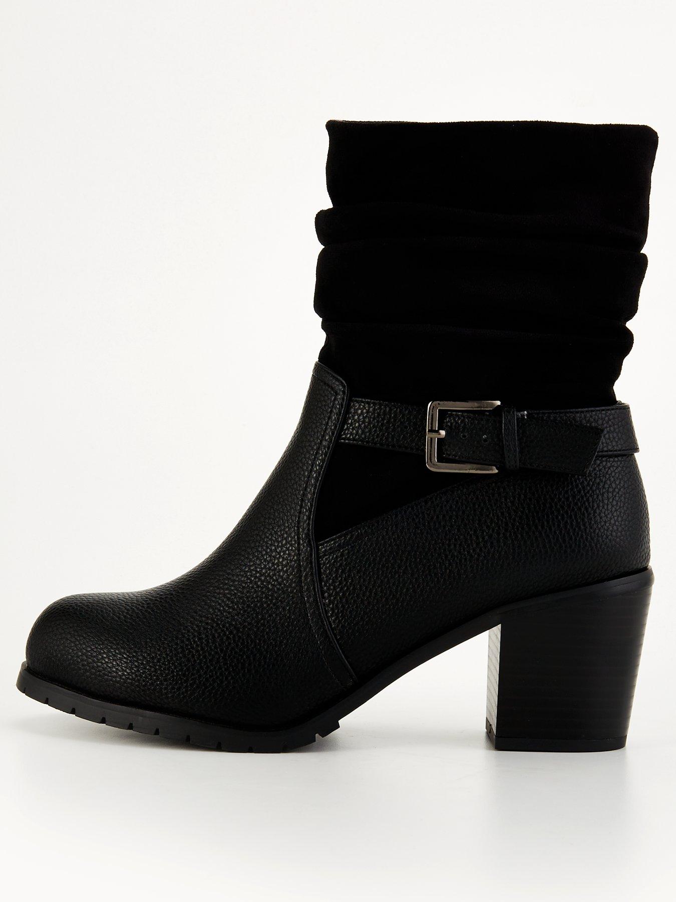 V by Very Wide Fit Block Heel Ankle Boot With Zip Black littlewoods