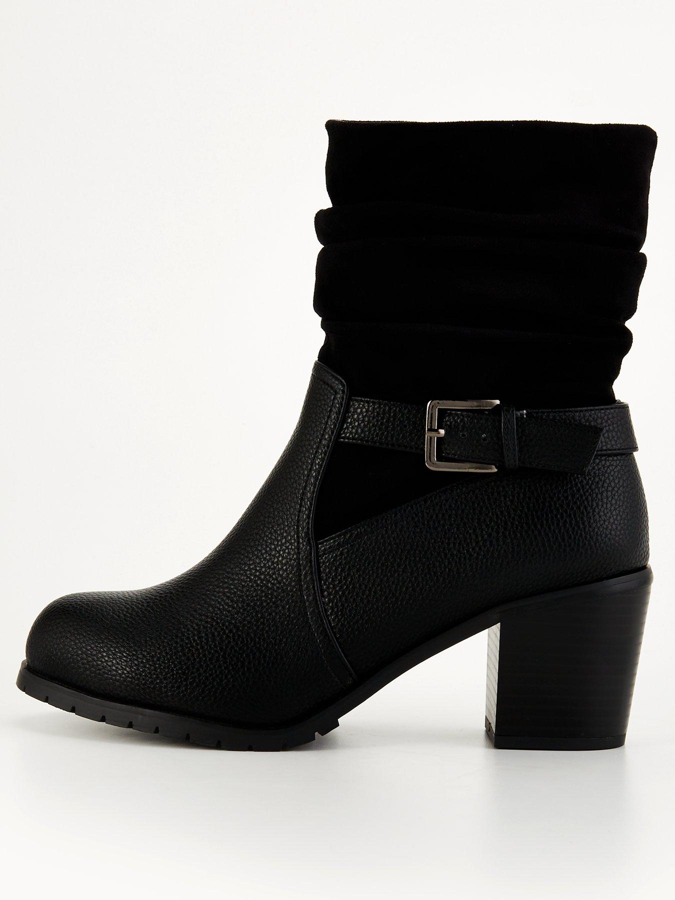 undefined Wide Fit Slouch Buckle Bloch Heel Calf Boot - Black