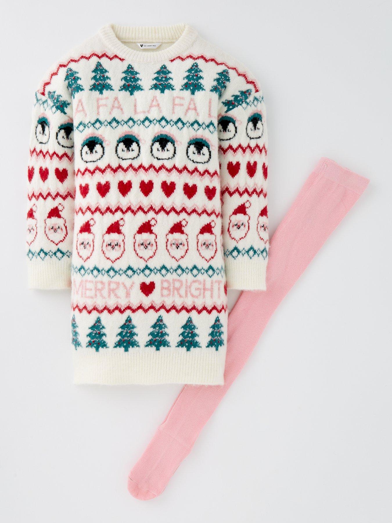 undefined Mini V by VeryGirls Knited Fairisle Dress And Tight Set - Multi